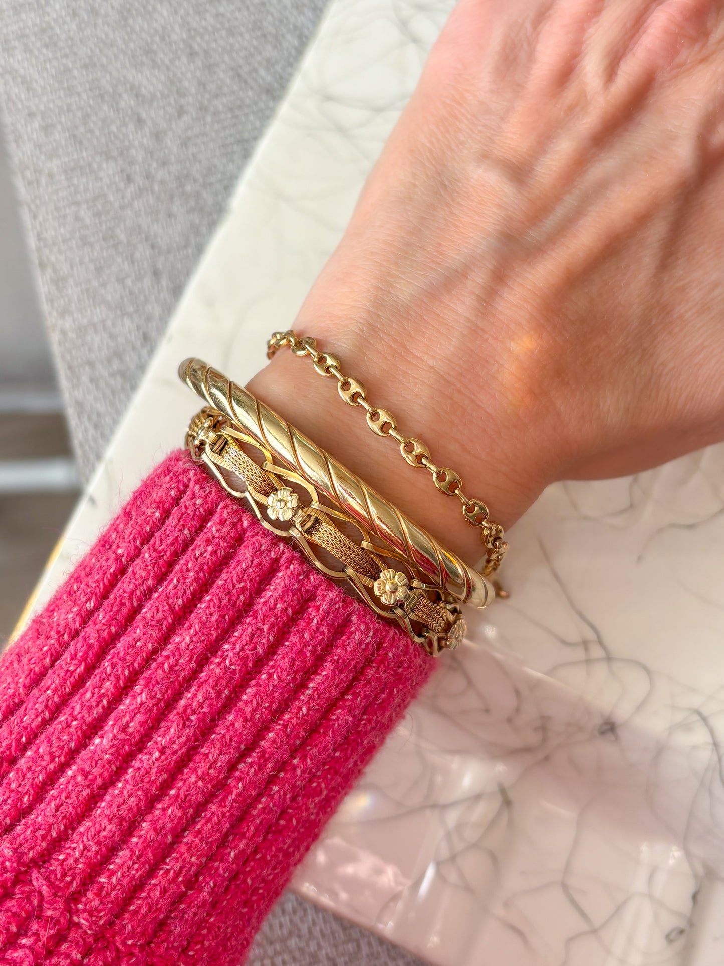 Vintage Puffed Mariner 14k Yellow Gold Mariner Chain 7 Inch Bracelet