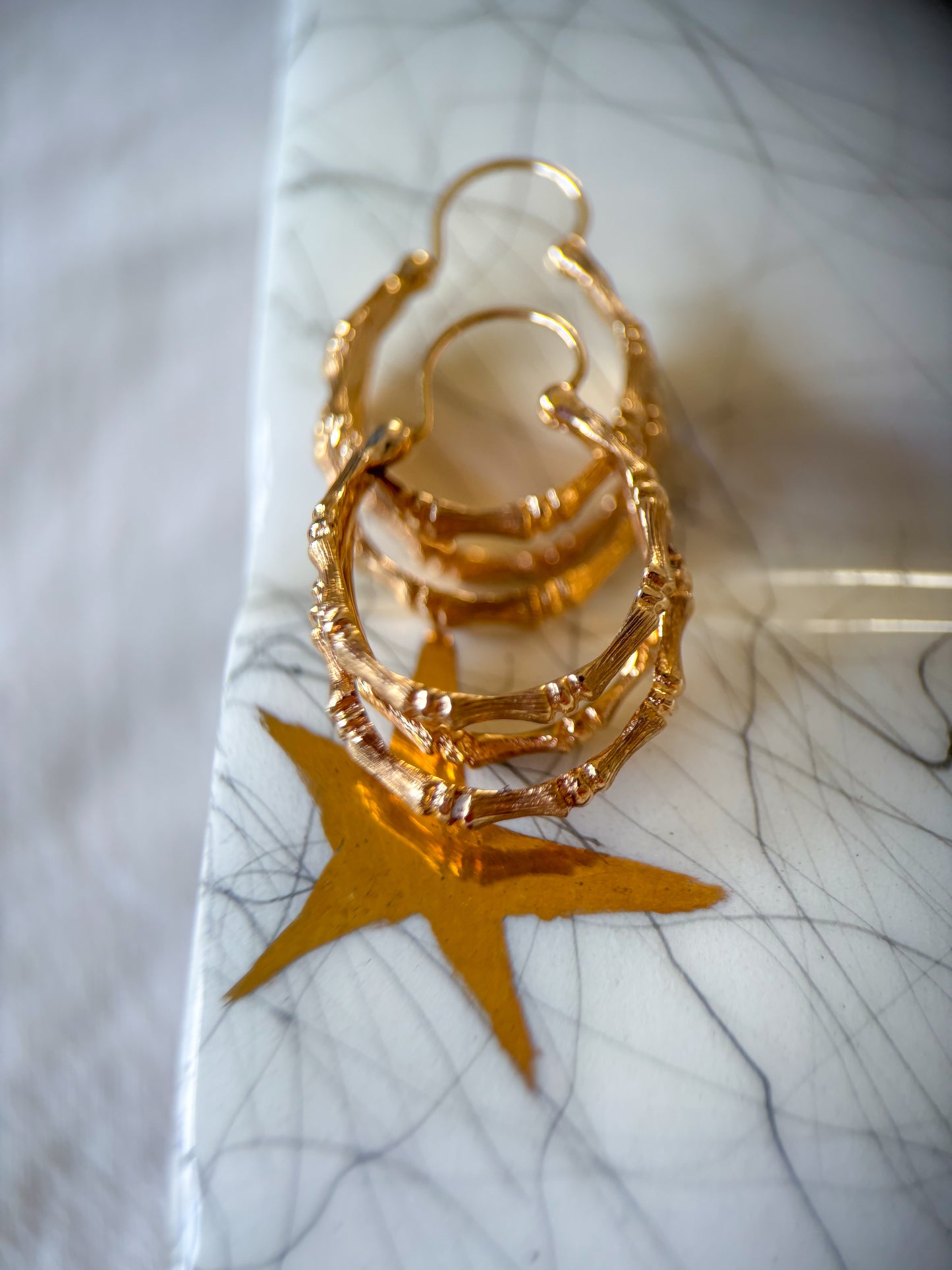 Vintage Three Hoop Bamboo Hoop 14k Yellow Gold Earrings