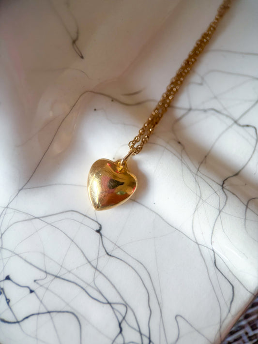 Vintage Mini Shiny Puffy Heart 14k Yellow Gold Charm
