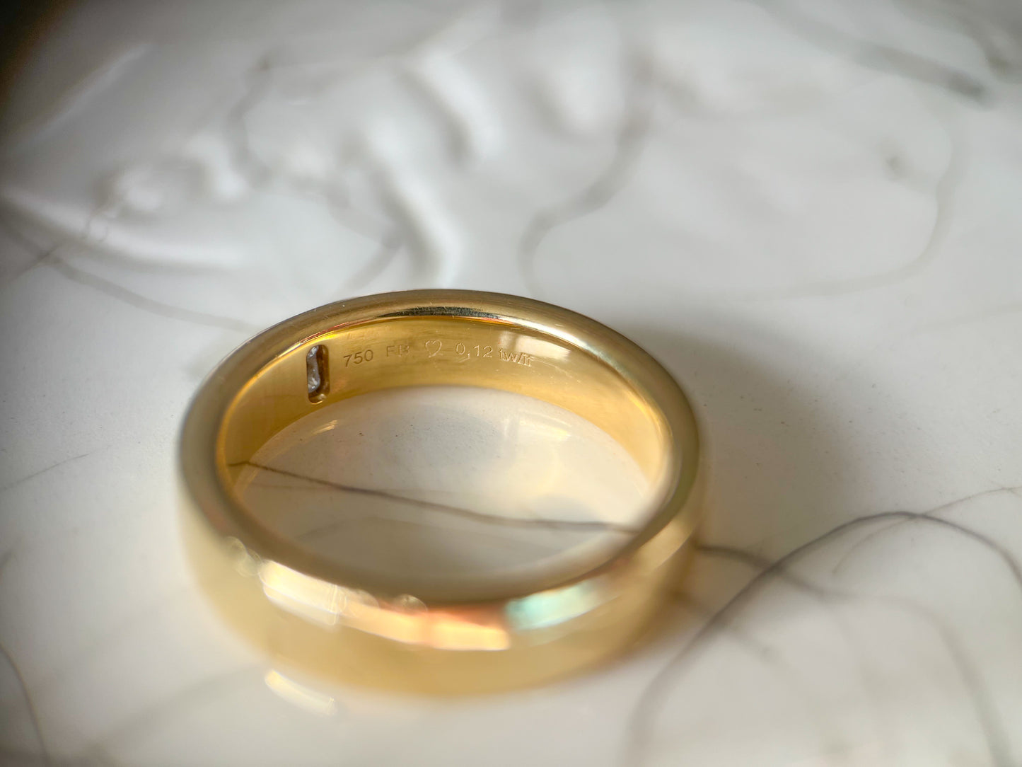 Vintage Natural Diamond and Hidden Natural Ruby 18k Yellow Gold Band Ring