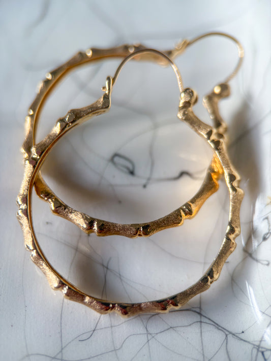 Vintage Bamboo 14k Yellow Gold Hoop Earrings