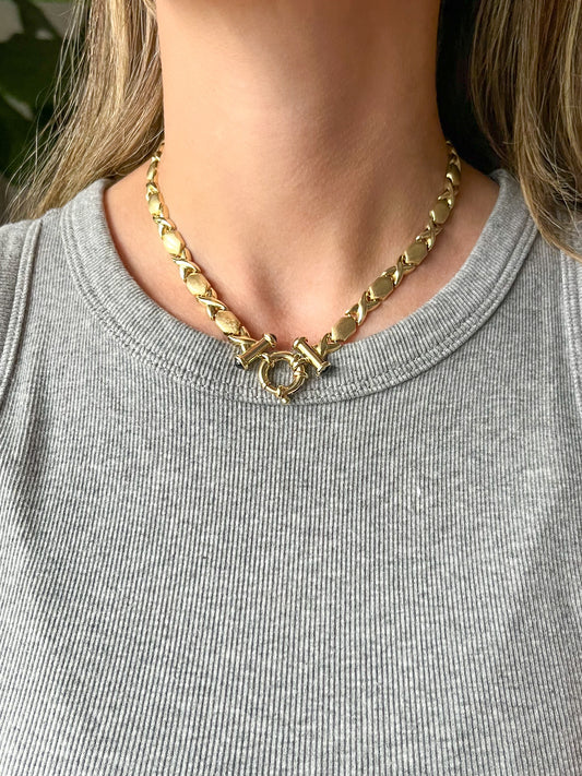 Vintage XOXO 14k Yellow Gold Flat Link 15 Inch Necklace (has matching bracelet!)
