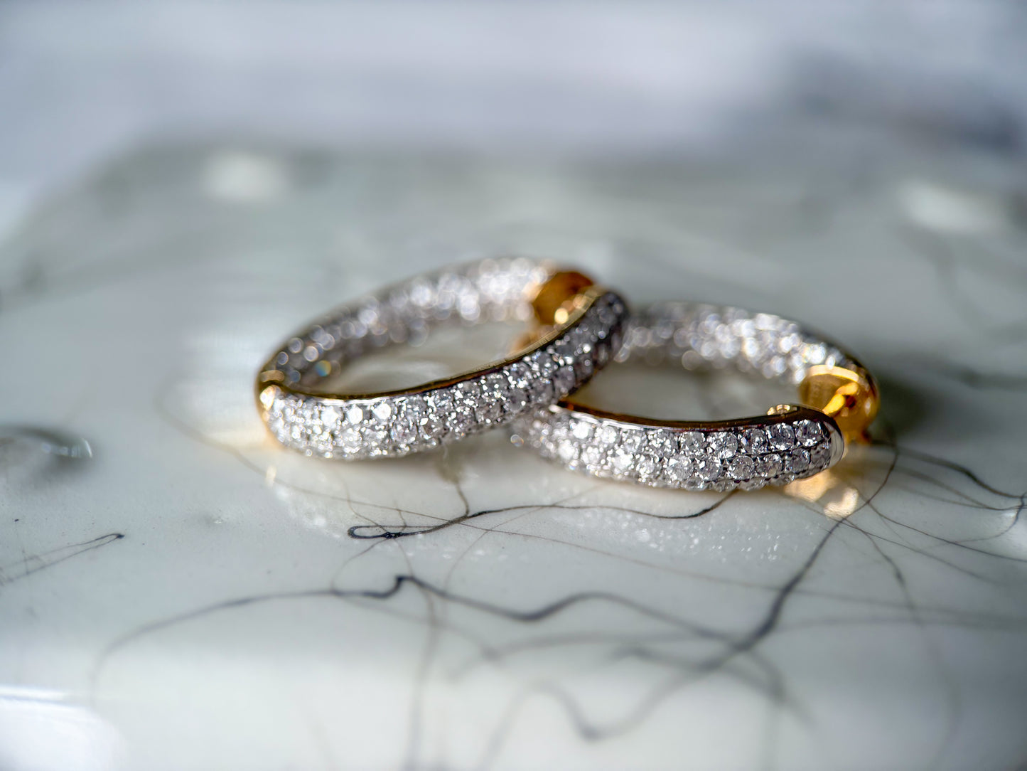 Natural Diamond Encrusted 14k Yellow Gold Large Oval Hoops with Heart Cut Outs
