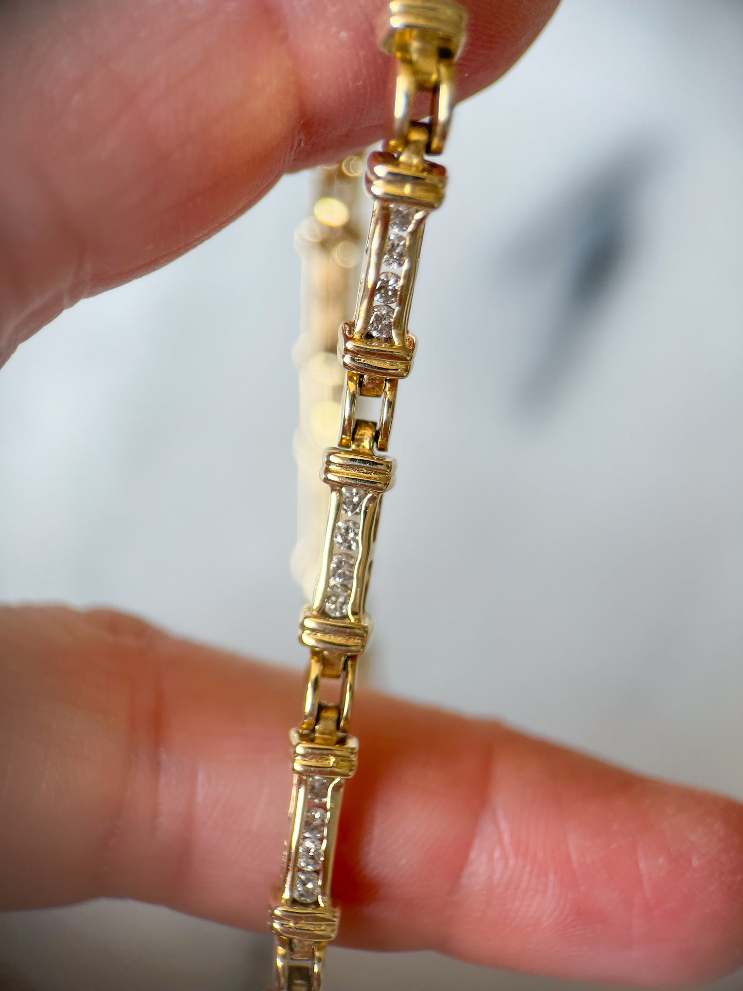 Vintage Natural Diamond 14k Yellow Gold 8 Inch Bracelet