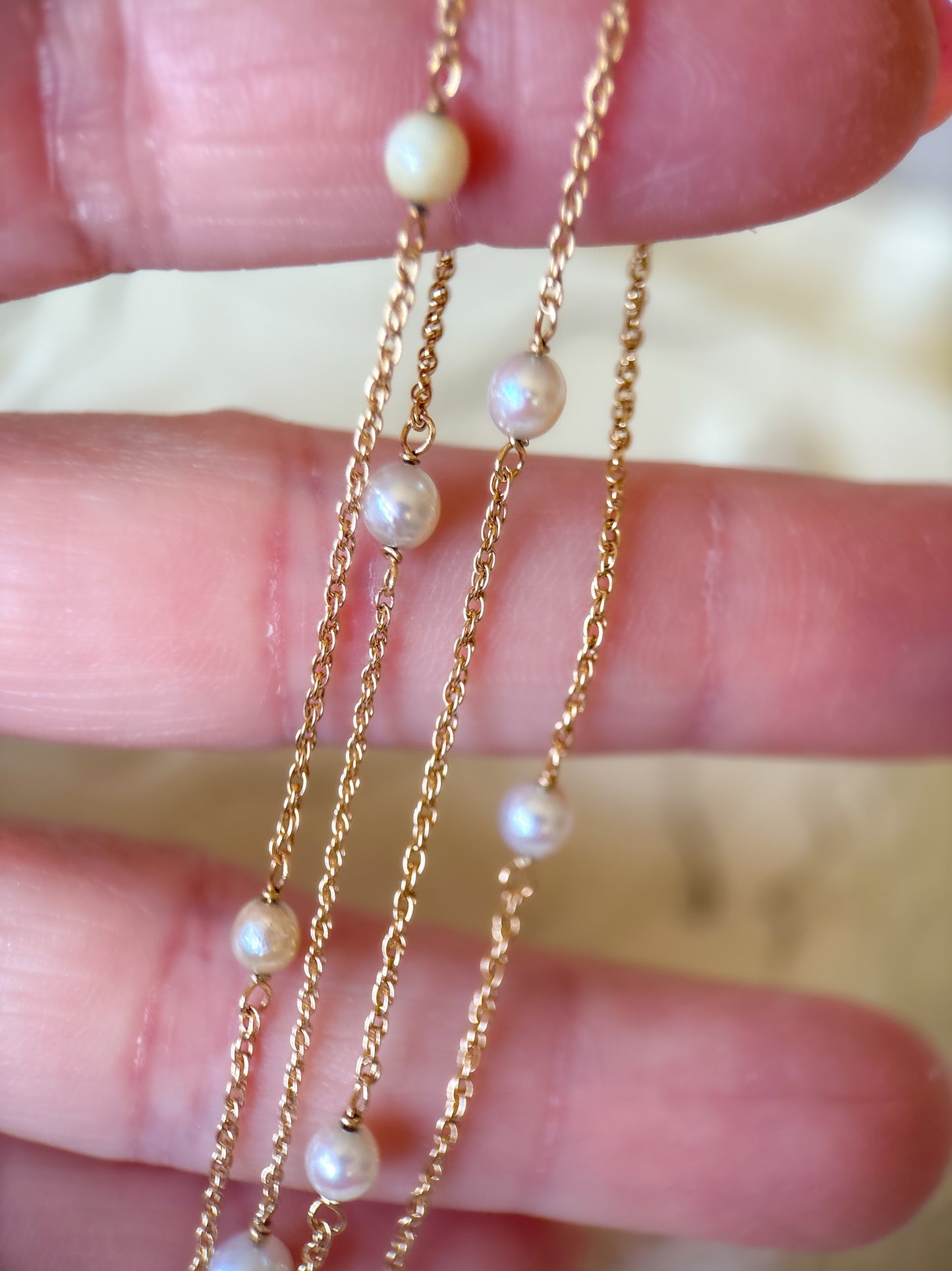 Vintage Natural Pearl 14k Yellow Gold 18 Inch Chain Necklace