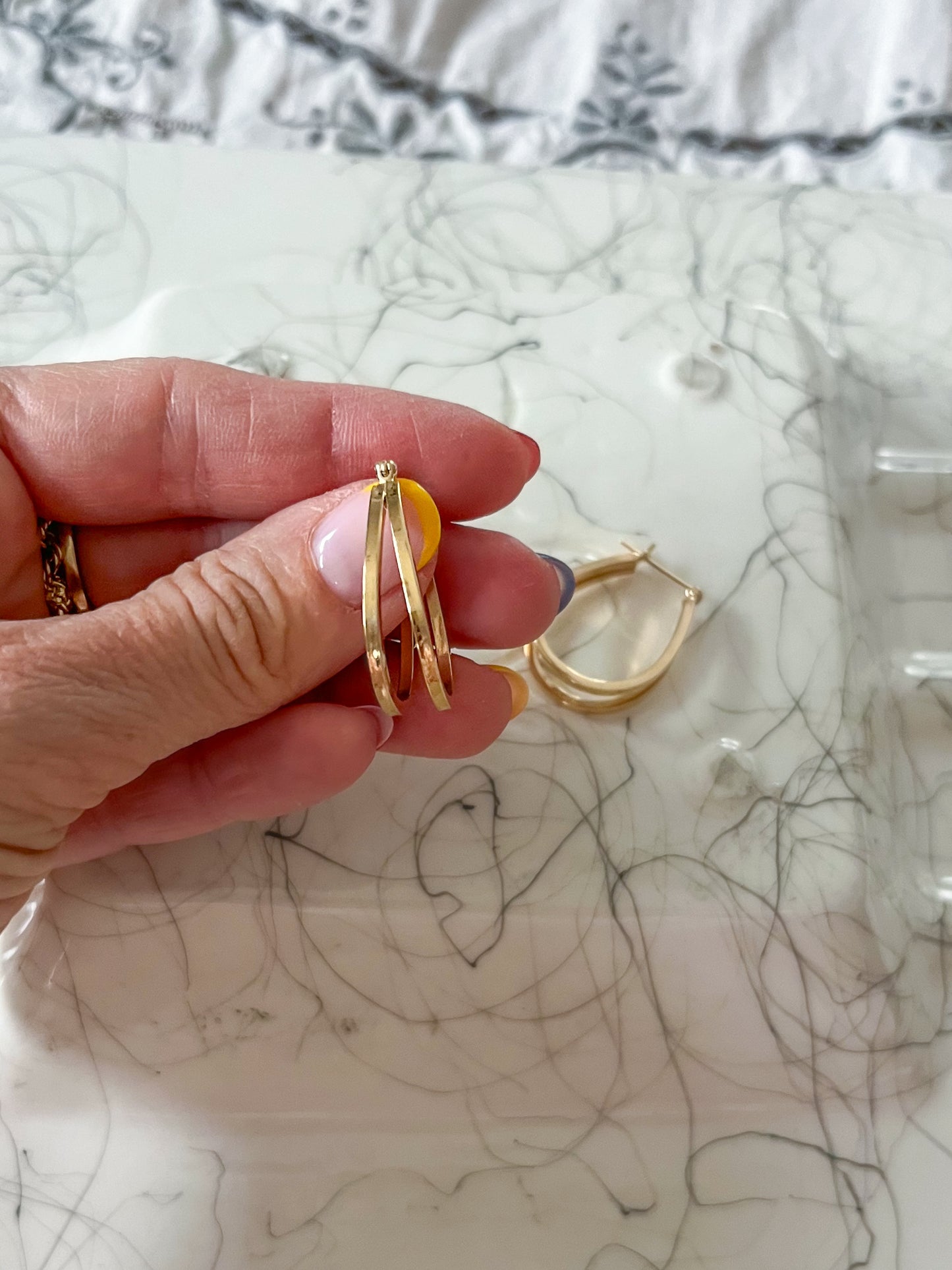 Vintage Oval Double Hoop 14k Yellow Gold Earrings