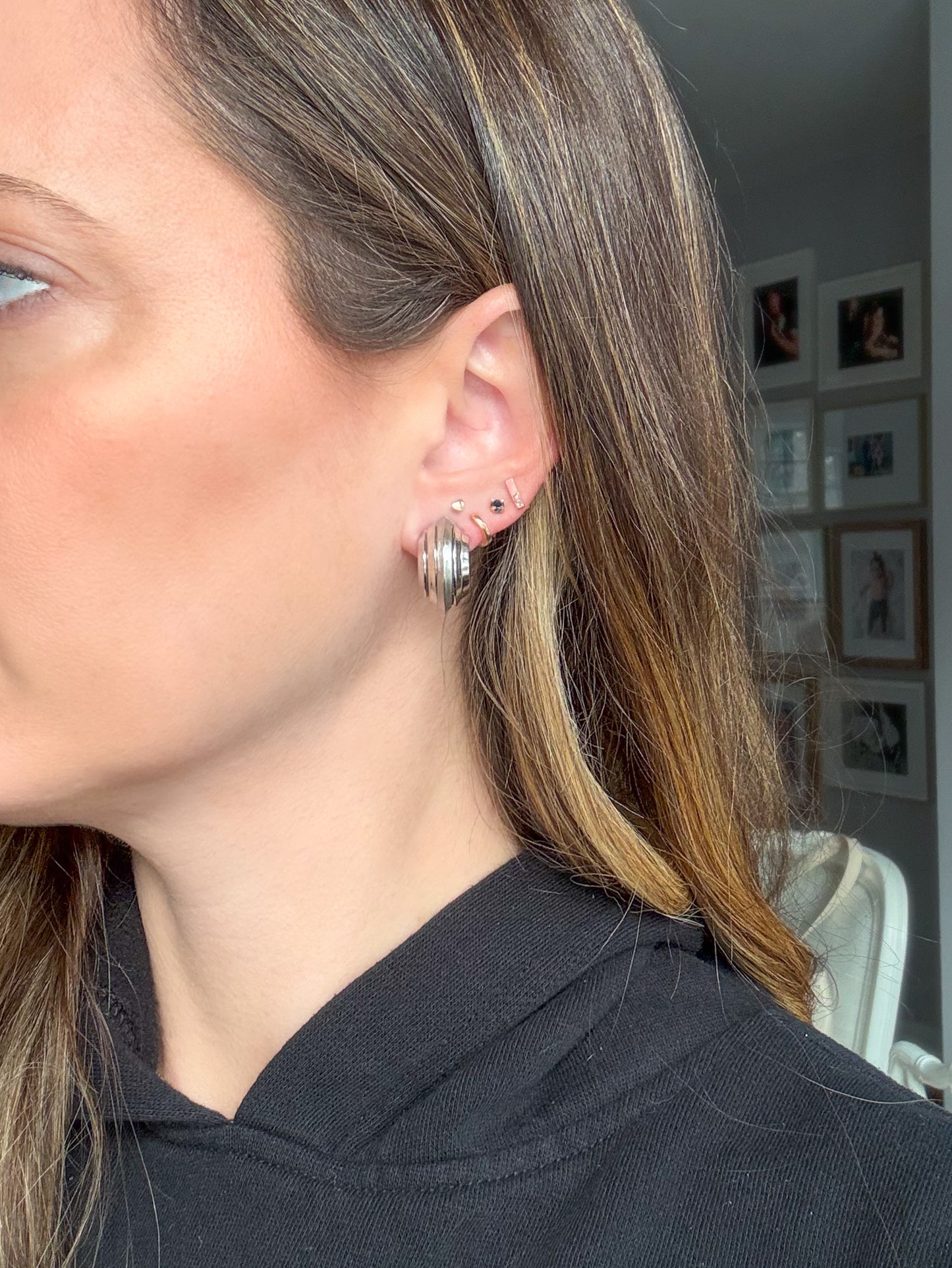 Vintage Chunky 14k White Gold Half Hoop Earrings