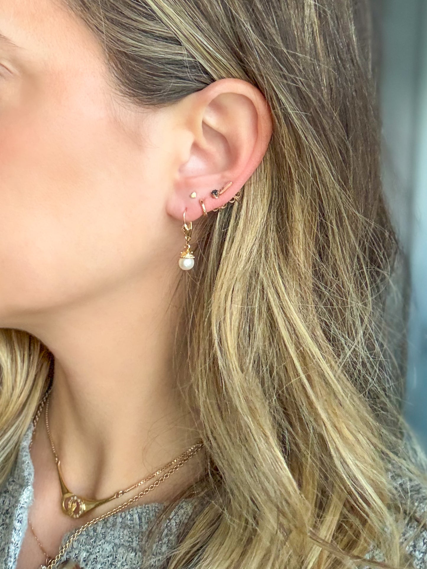 Vintage Pearl 18k Yellow Gold Drop Earrings