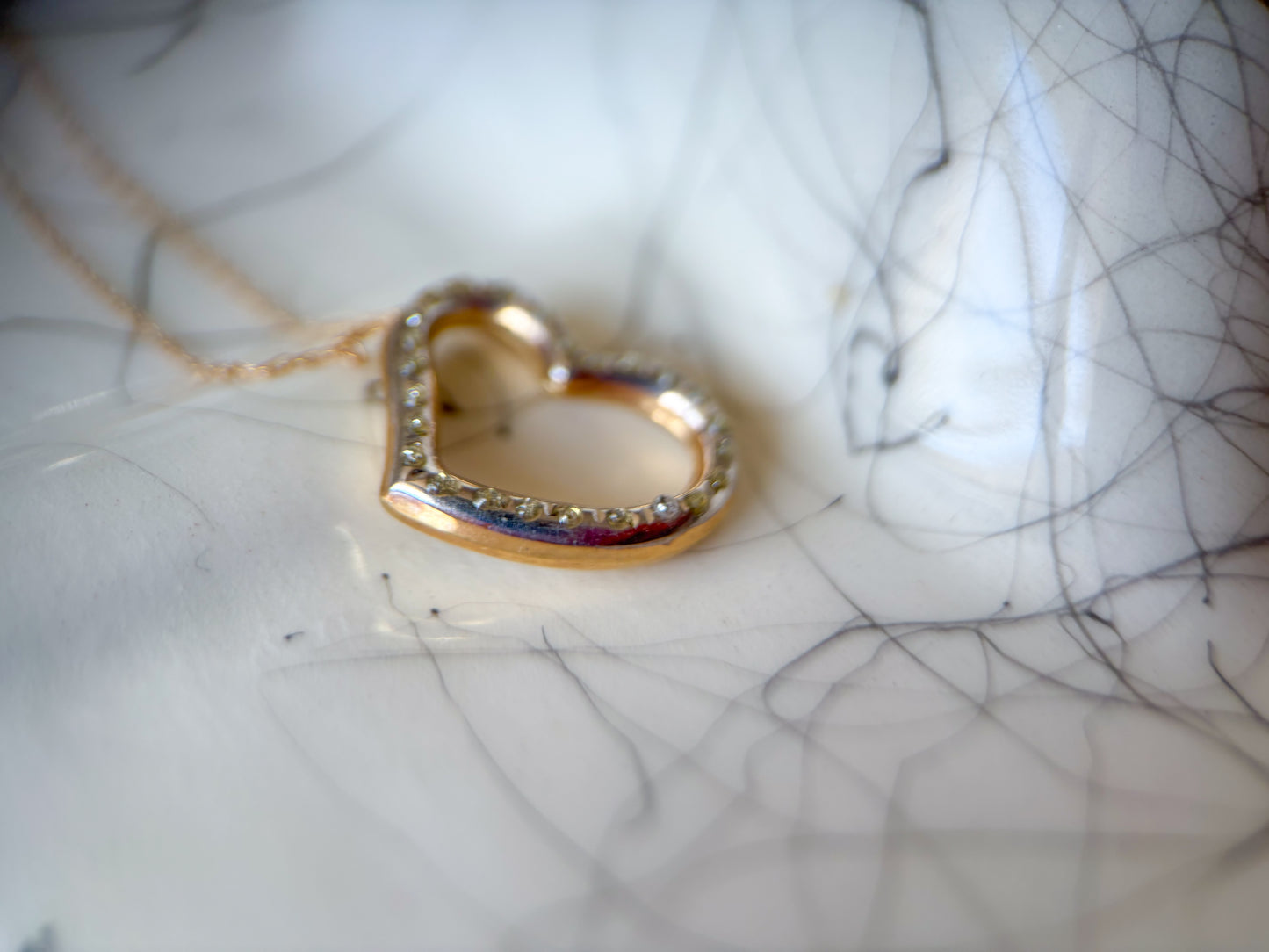 Vintage Puffy Open Heart 14k Yellow Gold Charm on 18 Inch Chain