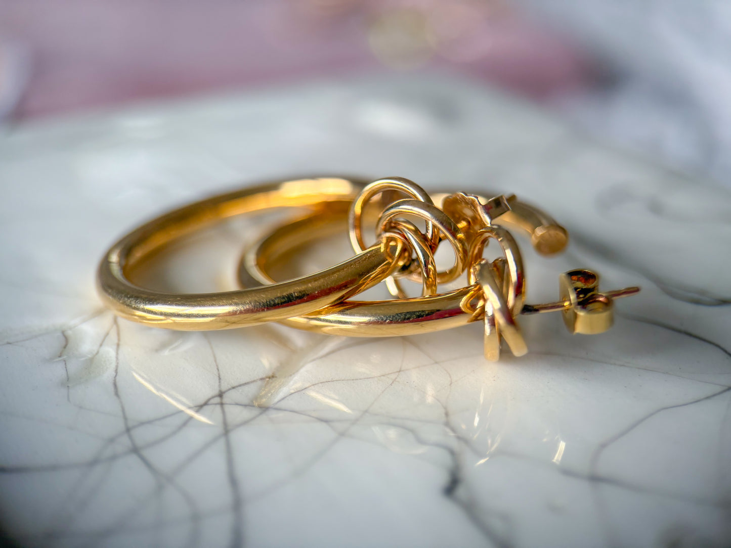 Vintage Large Tube with Knot 14k Yellow Gold Hoop Earrings