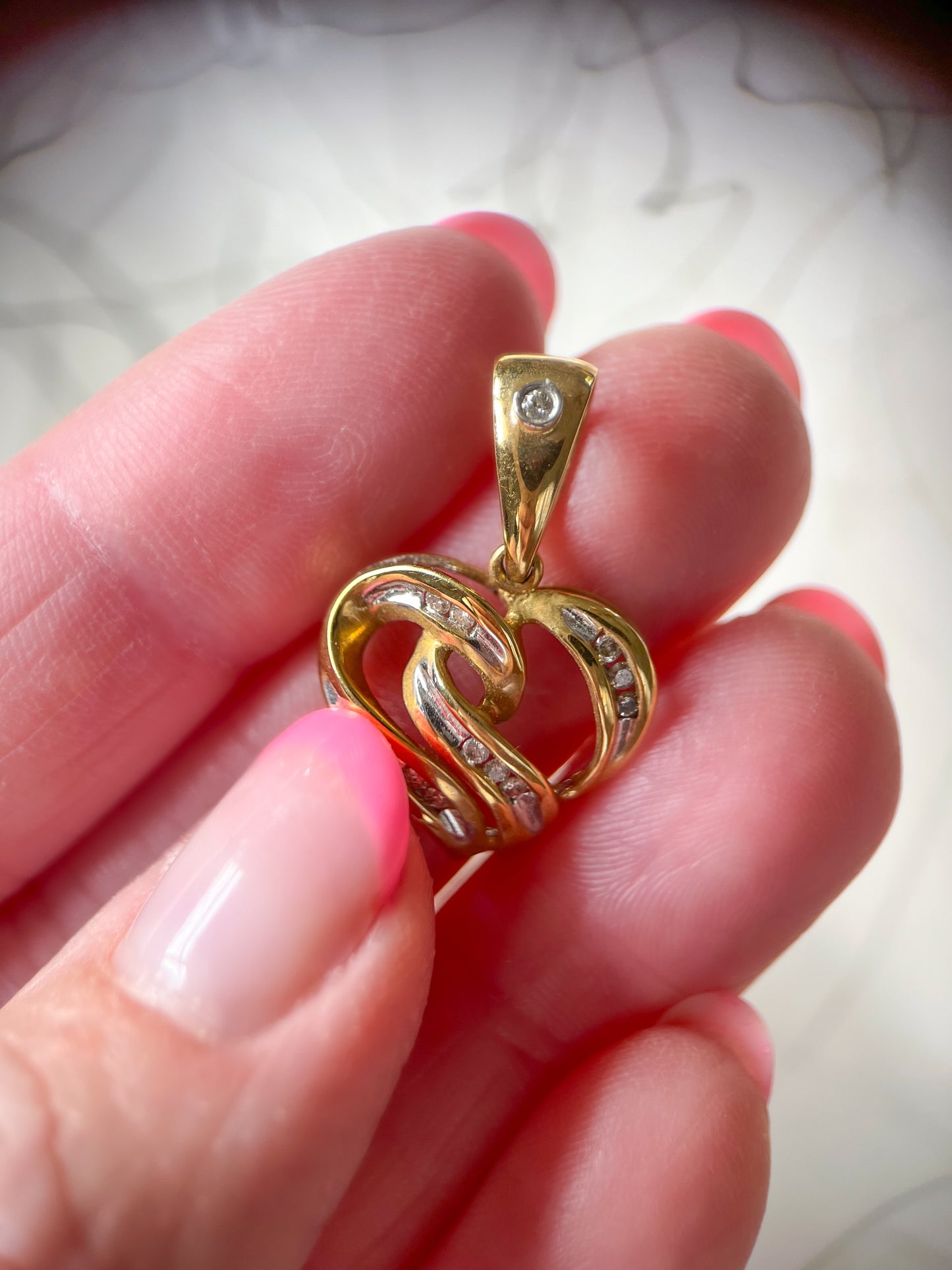 Vintage Natural Diamond Hearts 14k Yellow Gold Charms