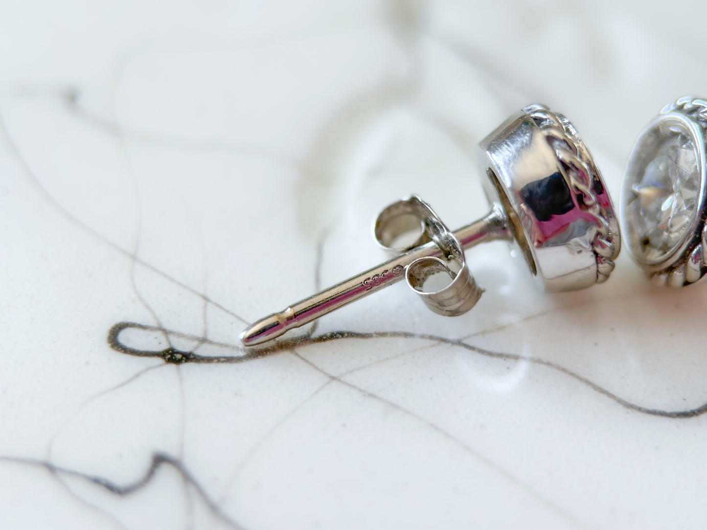 Vintage Natural Diamond Rope 14k White Gold Stud Earrings
