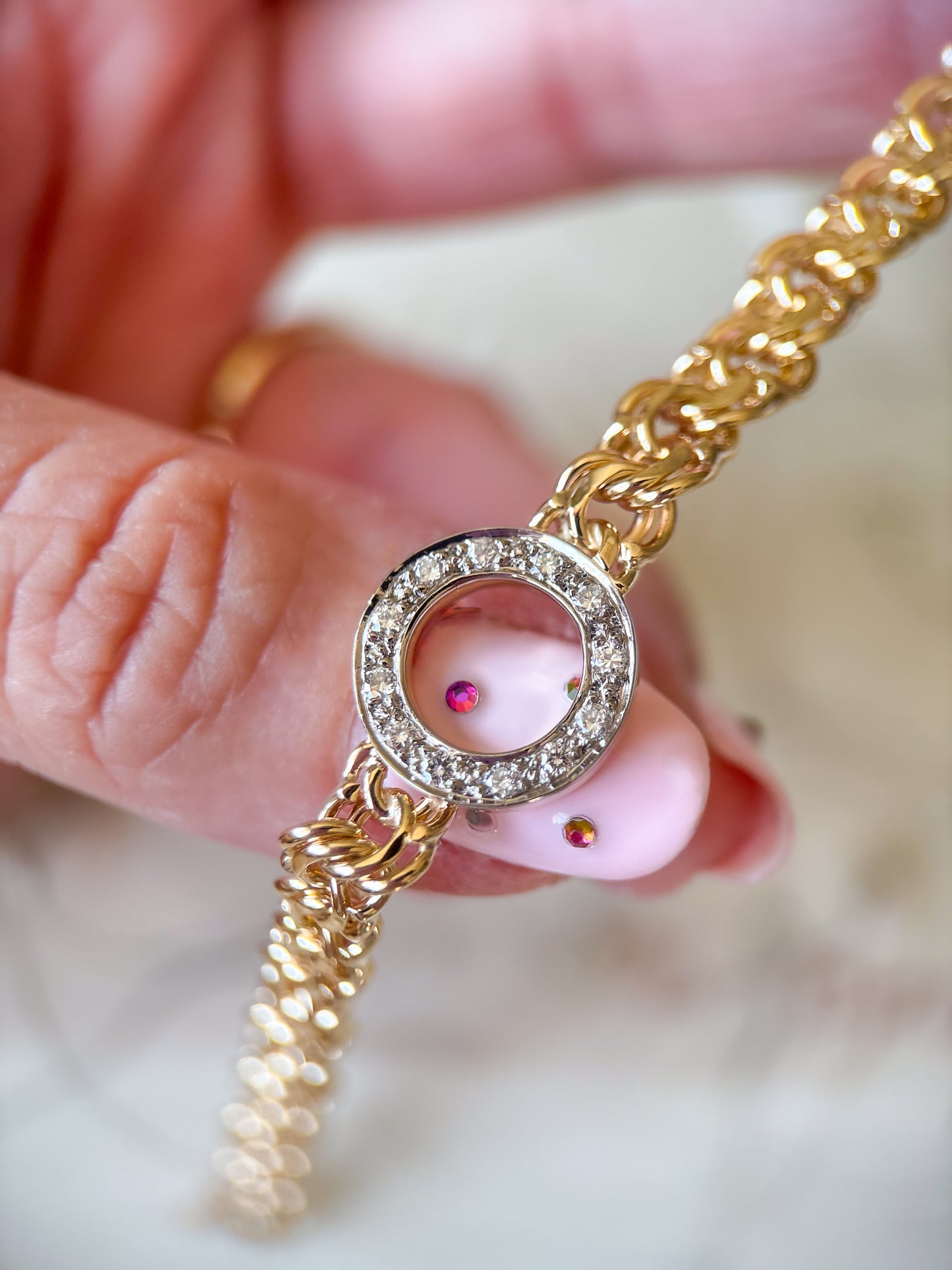 Vintage Natural Diamond 14k Yellow Gold 7 Inch Bracelet