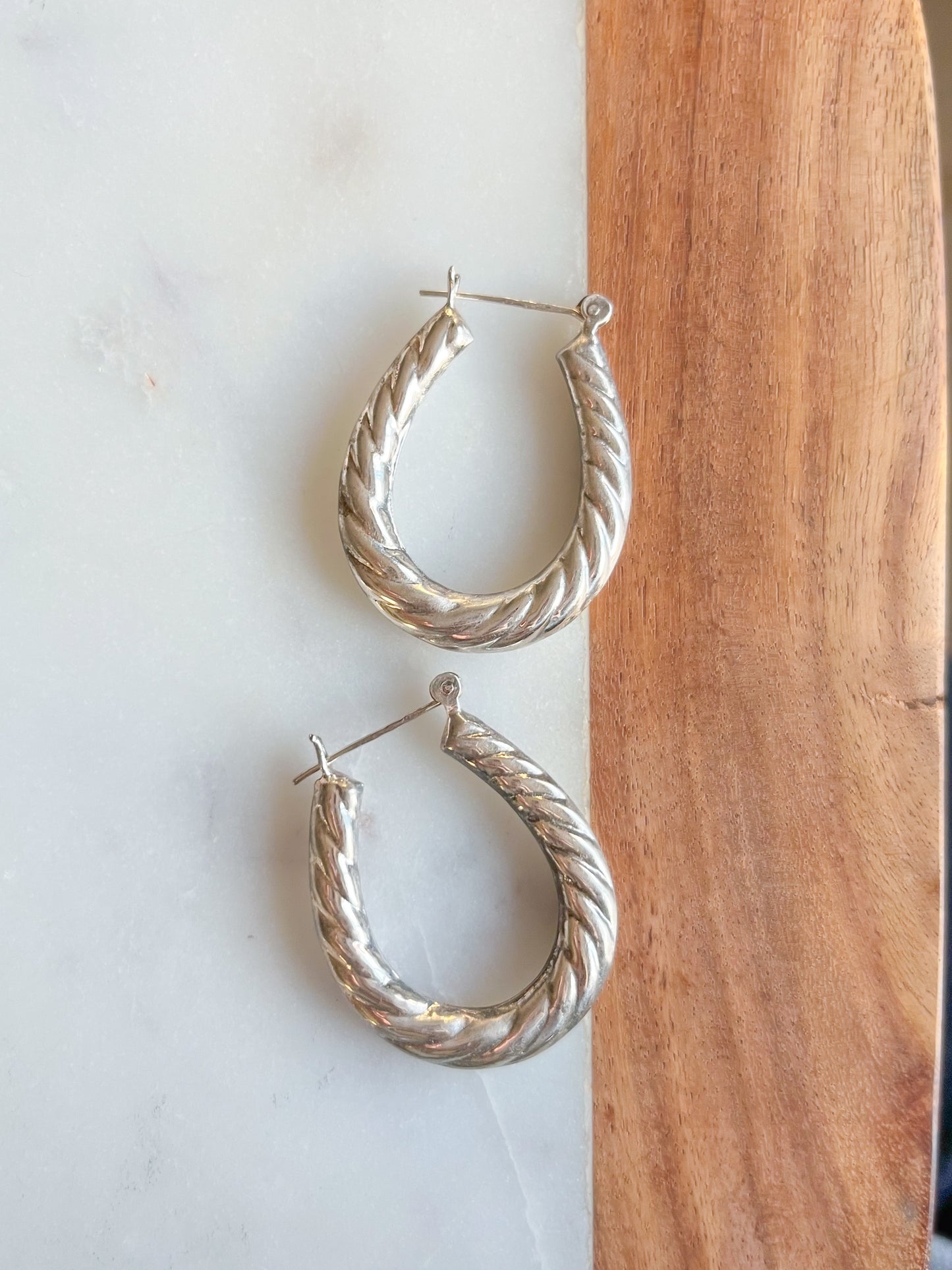 Vintage Sterling Silver Large Hoops, Circa 1970s