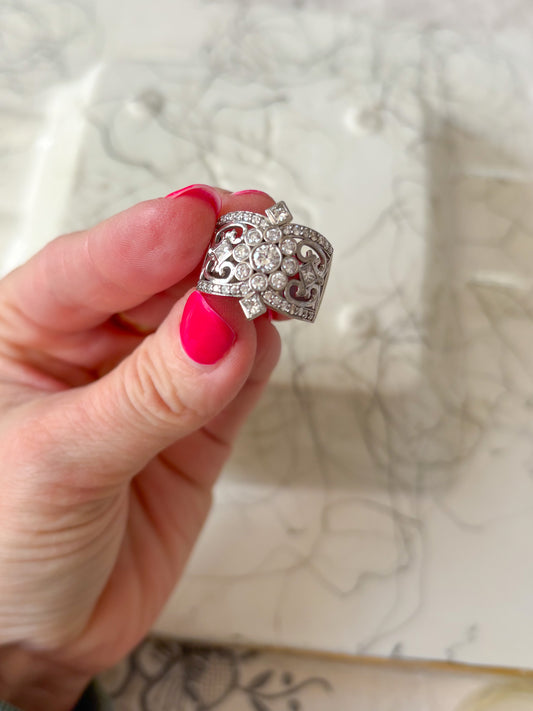 Vintage Natural Diamond 14k White Gold Statement Ring