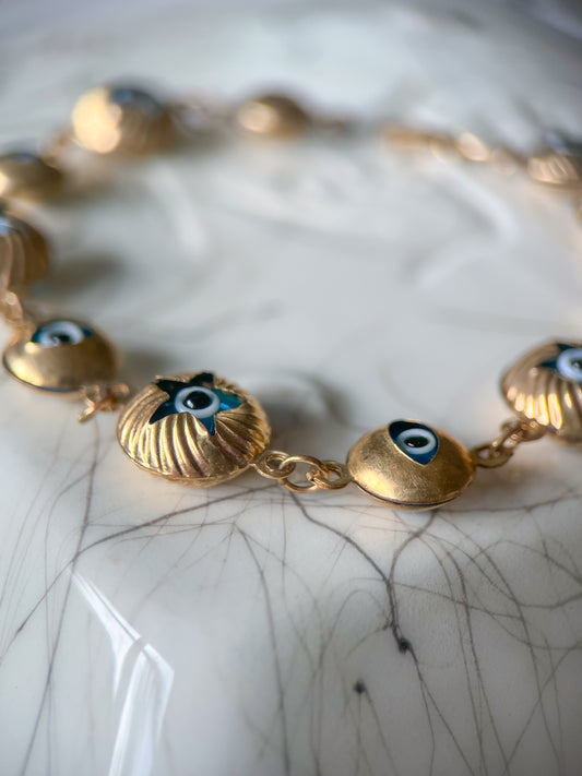 Evil Eye Charms 10k Yellow Gold 8 Inch Bracelet