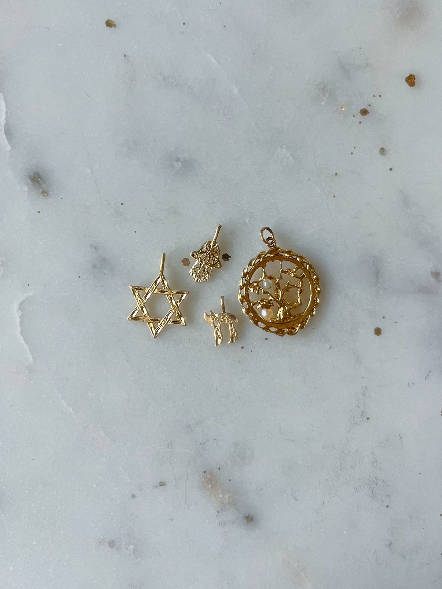 Vintage Small Filigree Hamsa 14k Yellow Gold Charm