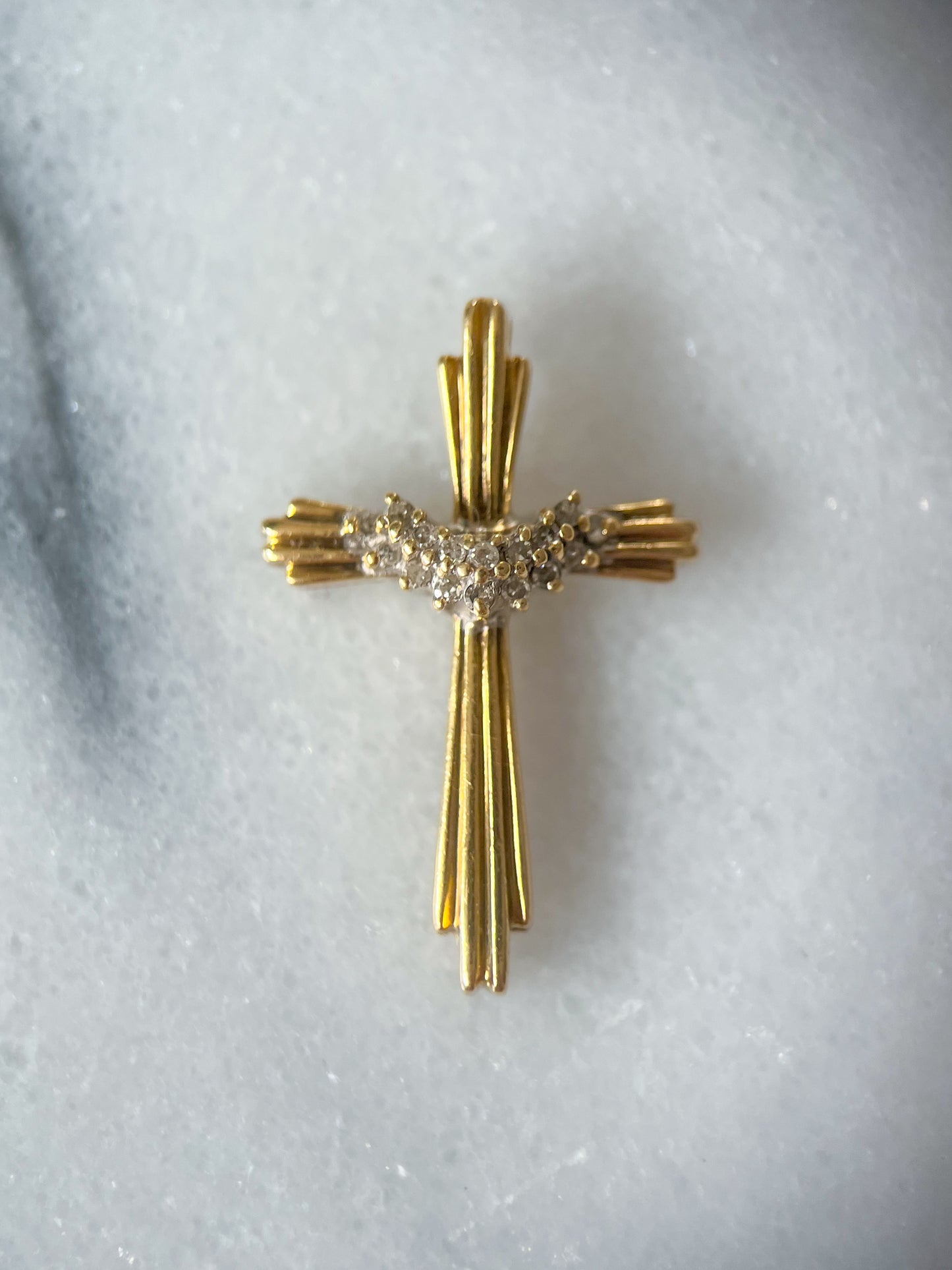 Vintage Natural Diamond Cross 10k Yellow Gold Charm