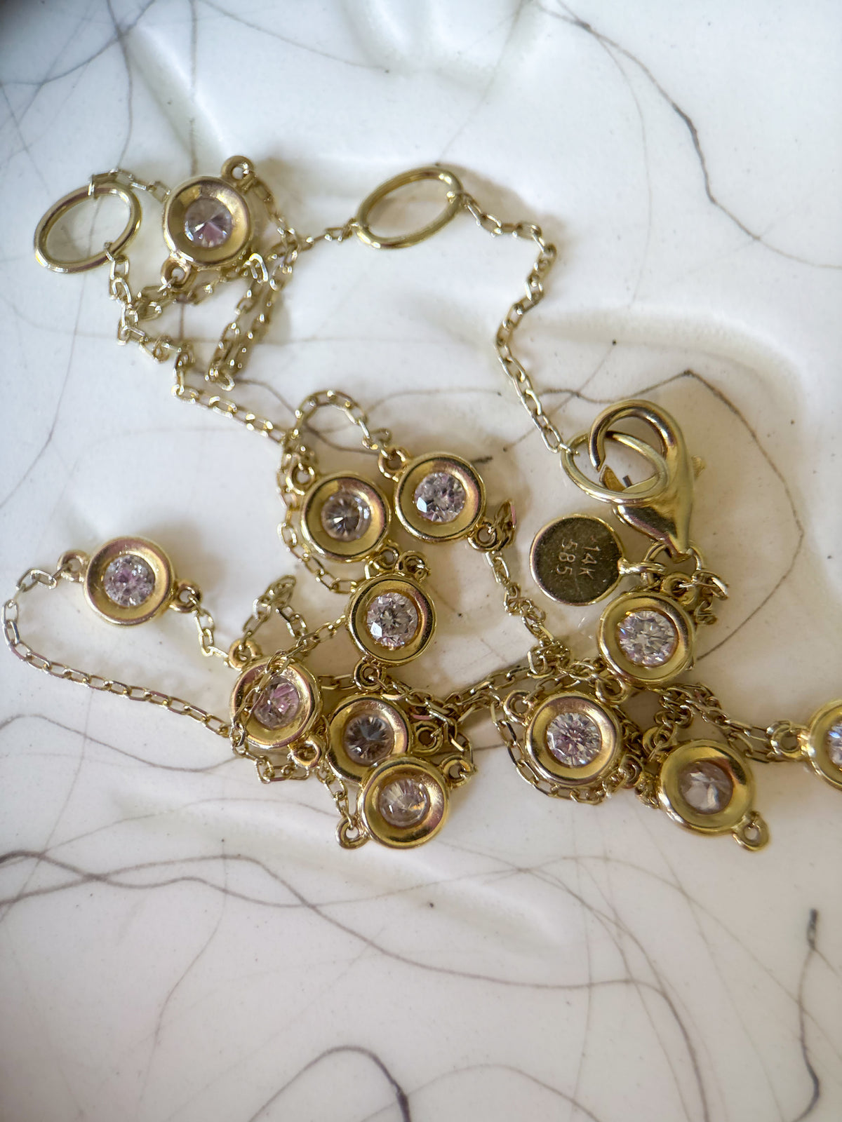 Vintage Natural Diamond by the Yard 18 Inch Chain Necklace in 14k Yellow Gold
