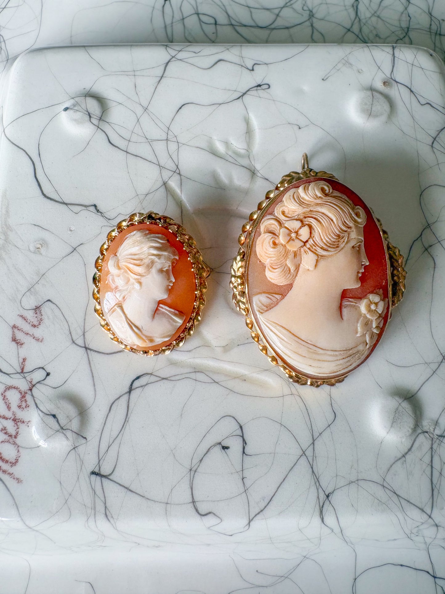 Various Vintage 14k Yellow Gold Cameo Brooches