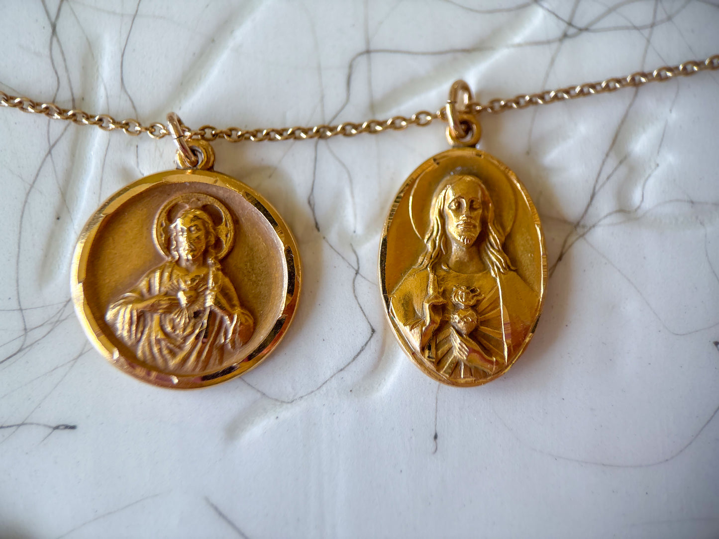 Vintage Sacred Heart of Jesus Christ 14k Yellow Gold Charms