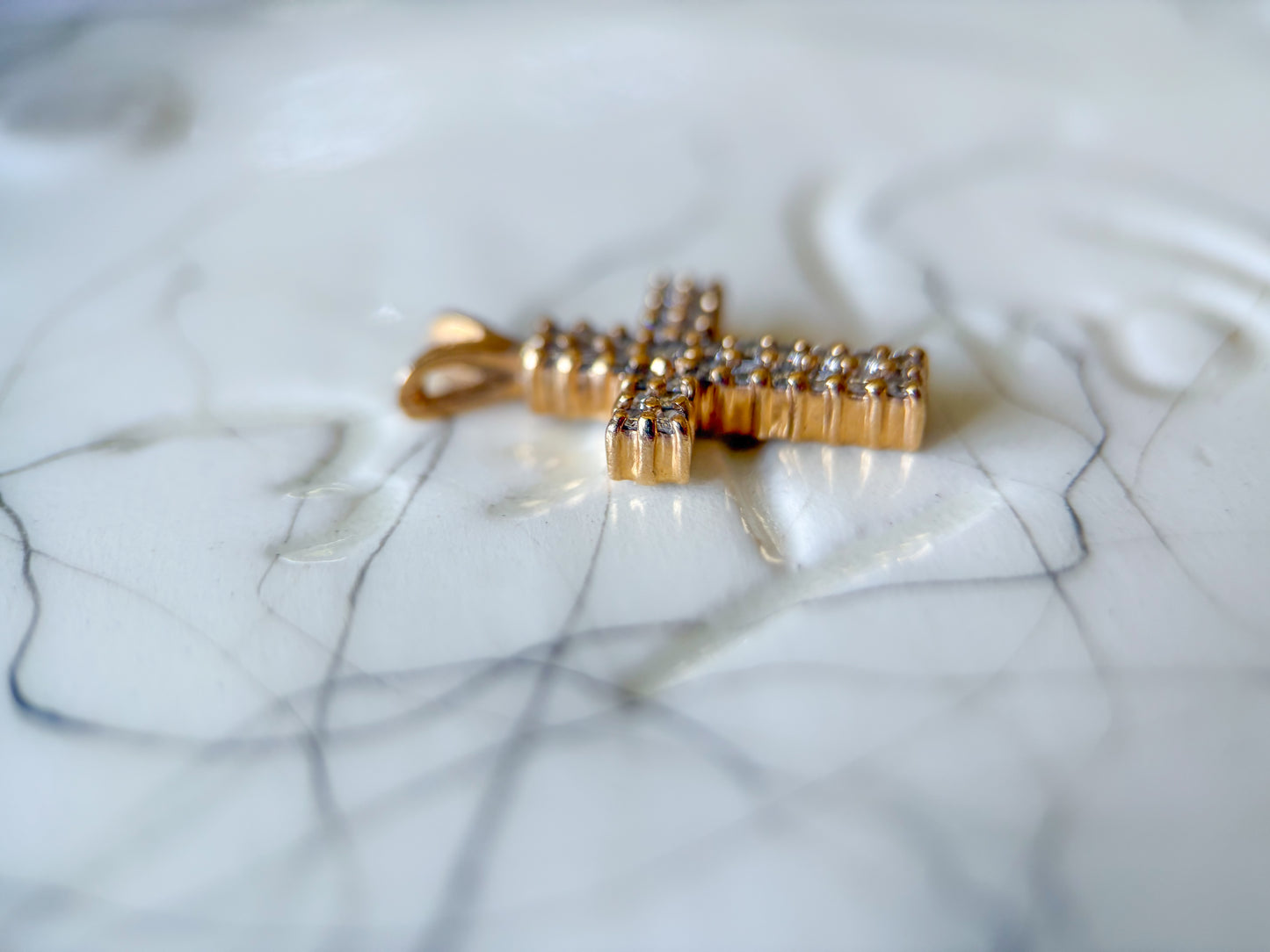 Vintage 14k Natural Diamond Yellow Gold Cross Charms