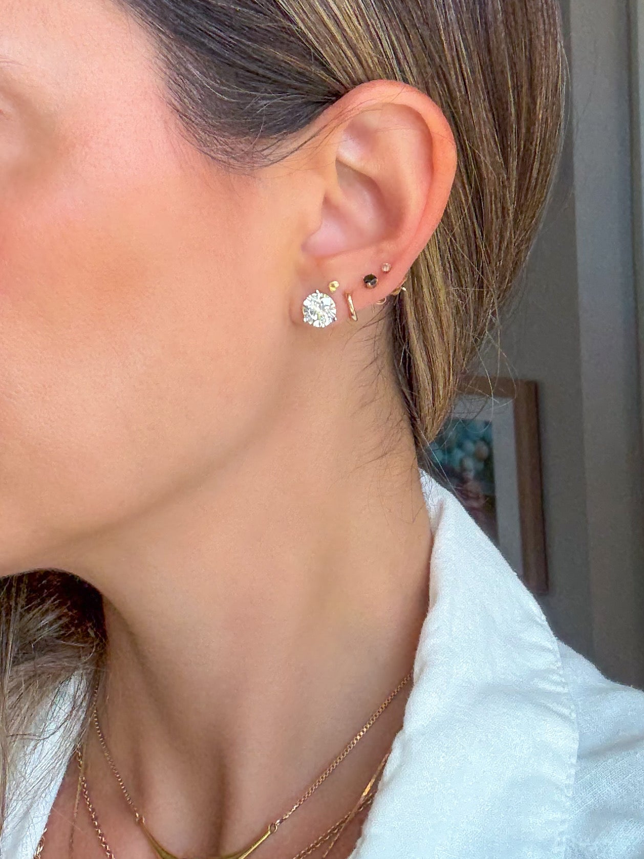 Lab Grown 4.14 Carat Total Weight Round Diamonds 14k White Gold Stud Earrings