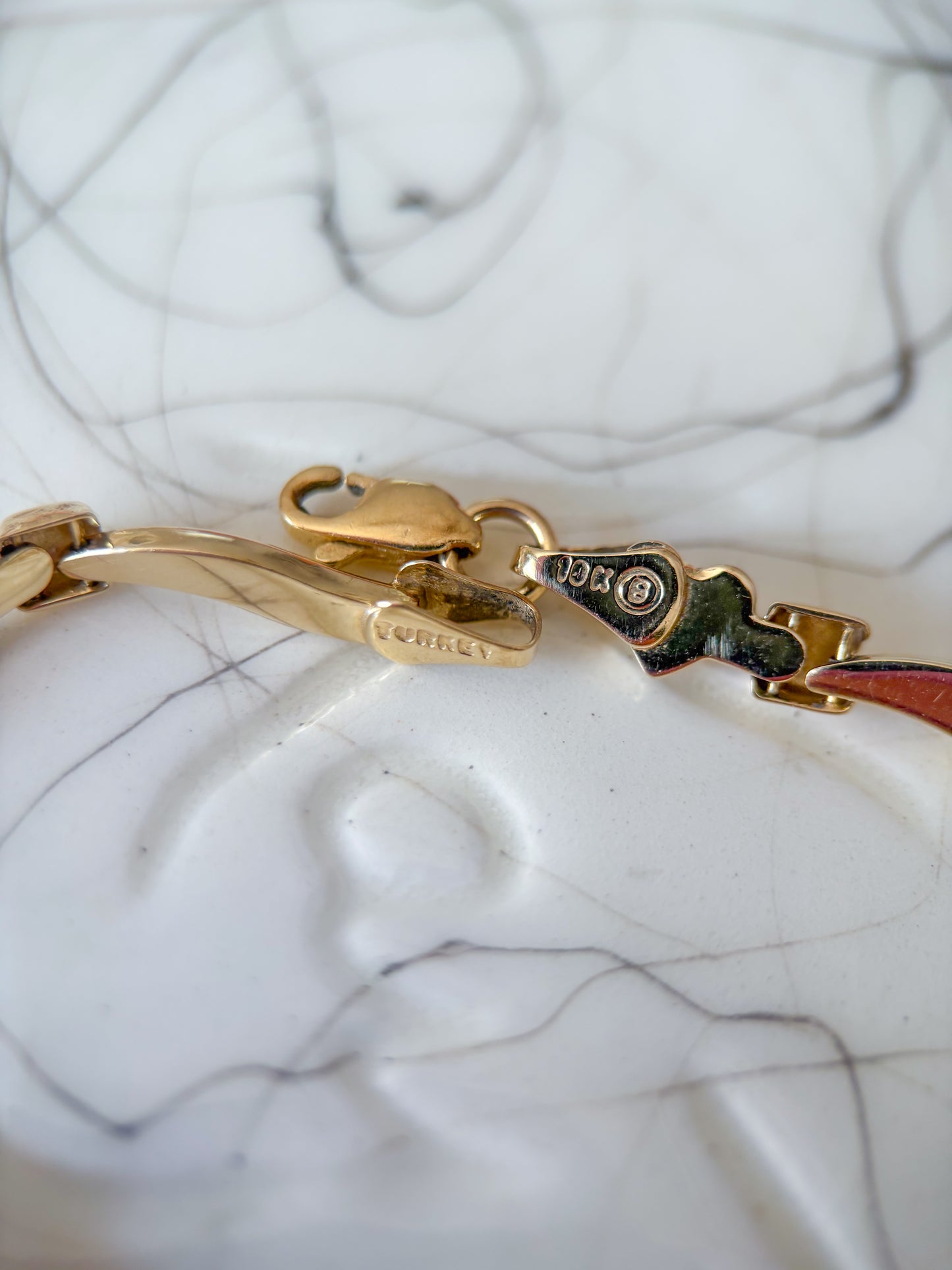 Vintage Two Toned 10k White and Yellow Gold 7 Inch Heart Bracelet