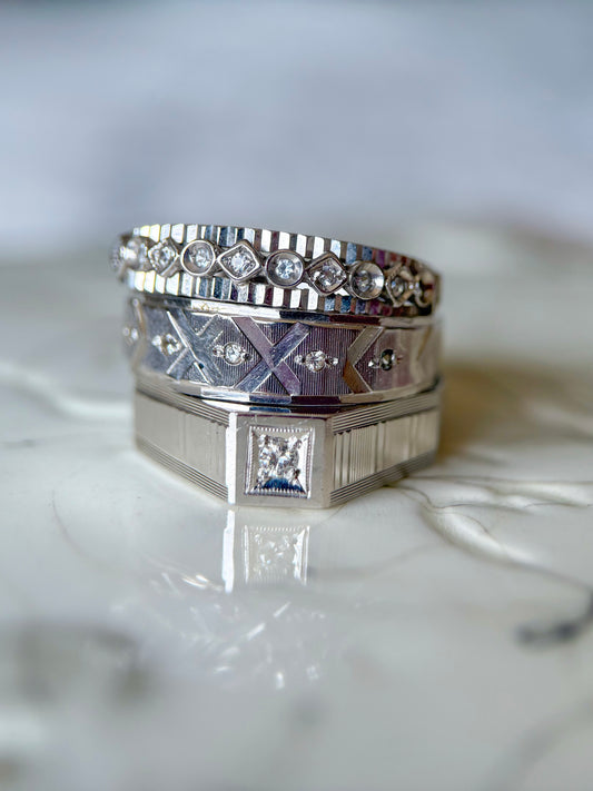 Various Vintage Natural Diamond 18k White Gold Rings