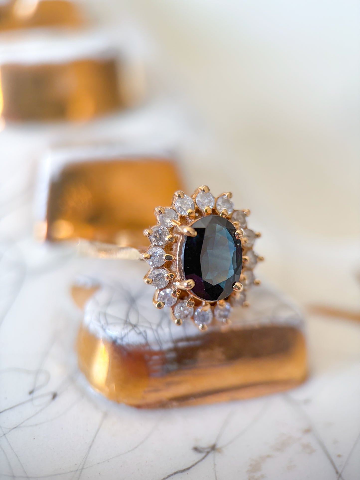 Vintage Natural Sapphire and Diamond 14k Yellow Gold Ring