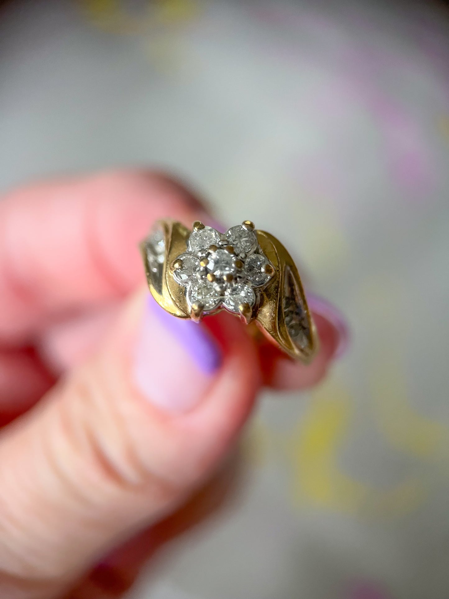 Vintage Natural Diamond Flower 10k Yellow Gold Ring