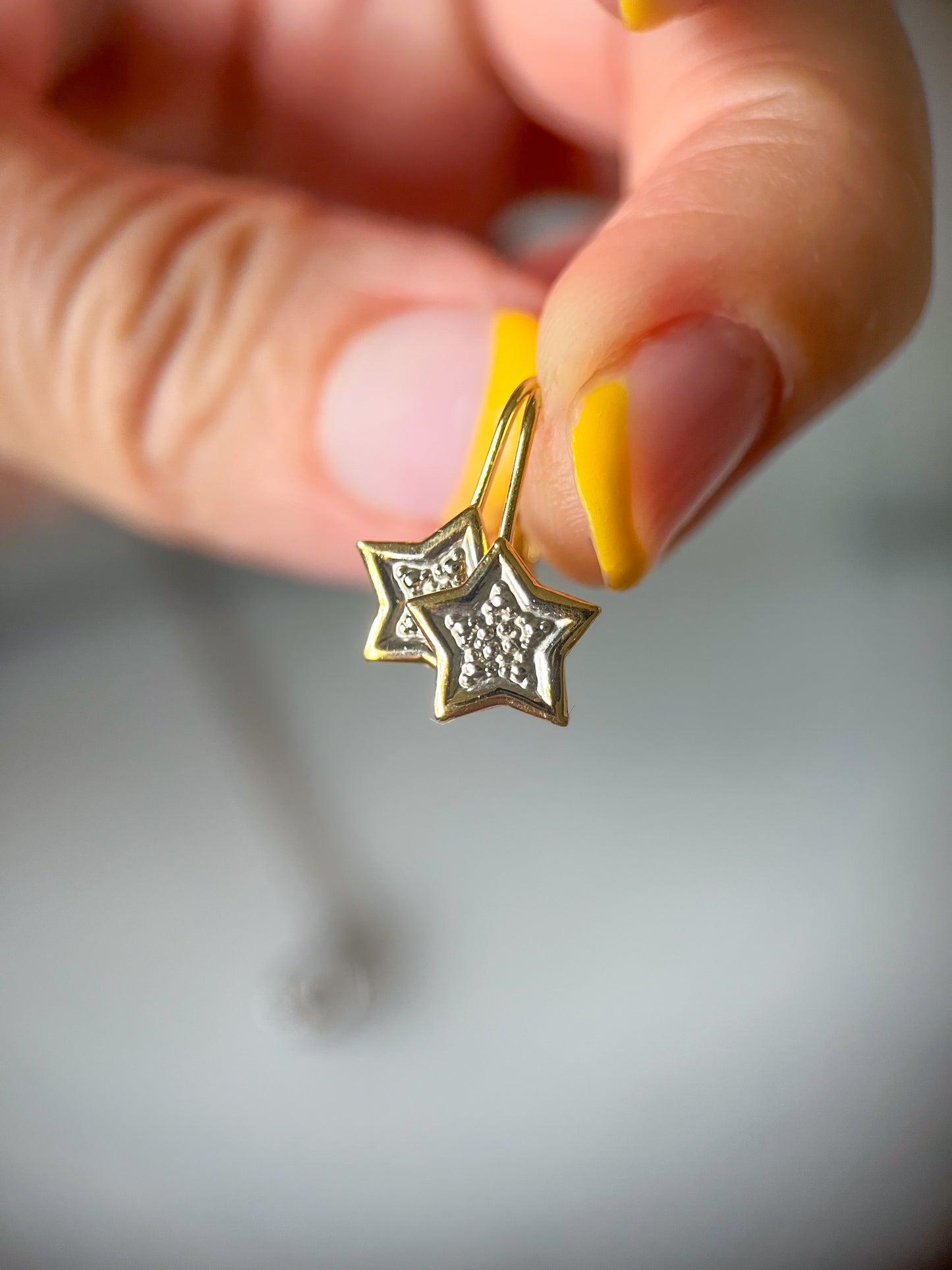 Vintage Star 14k White and Yellow Gold Drop Earrings