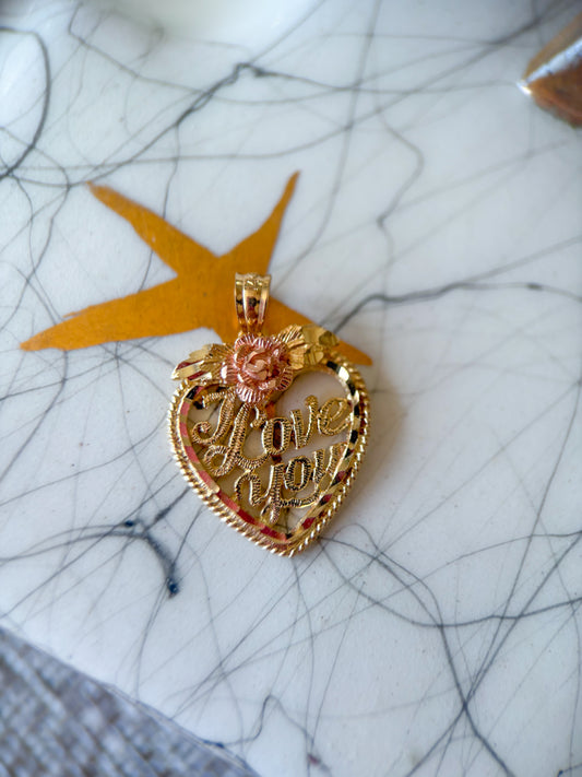 Vintage “I Love You” Heart Two Toned 14k Yellow and Rose Gold Charm