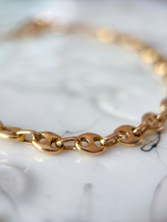 Vintage Puffed Mariner 14k Yellow Gold Mariner Chain 7 Inch Bracelet