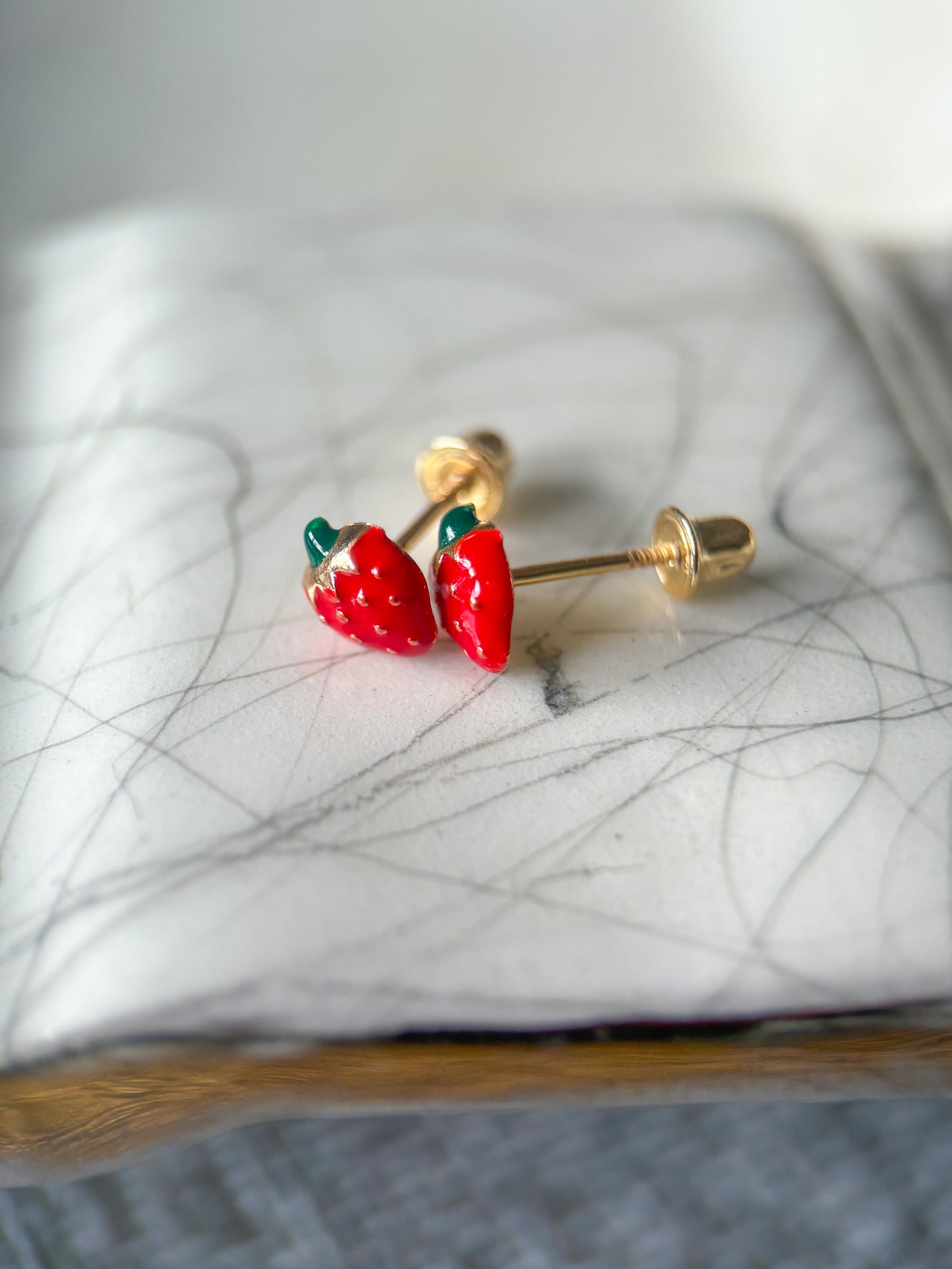 Mini 14k Yellow Gold Enamel Strawberry Stud Earrings