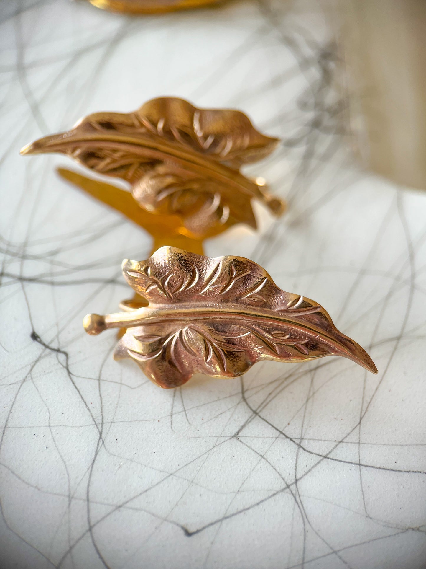 Vintage Leaf 14k Yellow Gold Earrings