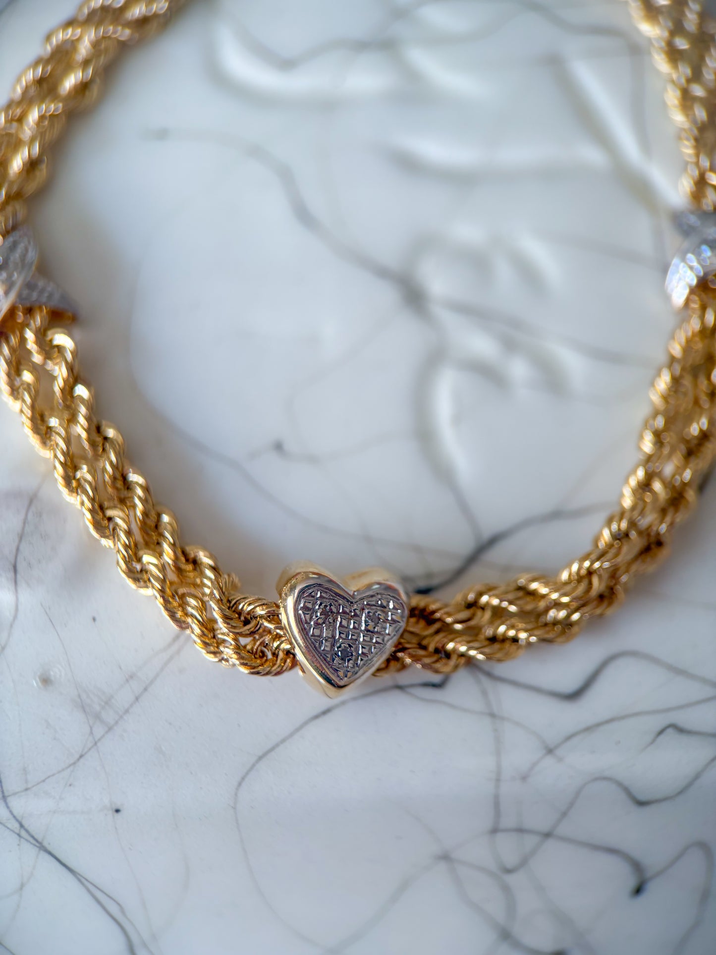 Vintage Double Rope XO Two Toned 14k White and Yellow Gold 7 Inch Bracelet