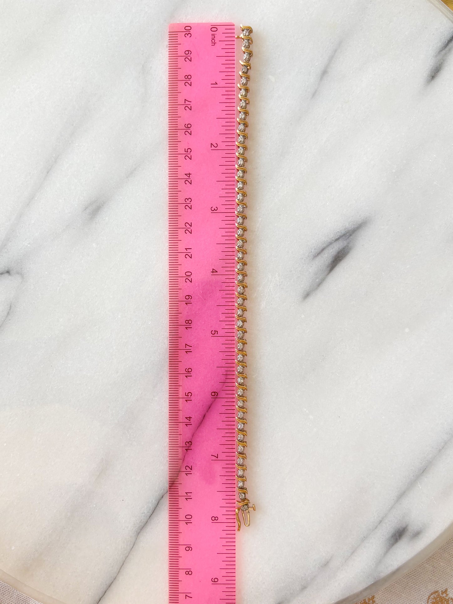 Vintage Natural Diamond 10k Yellow Gold 7 3/4 Inch Tennis Bracelet