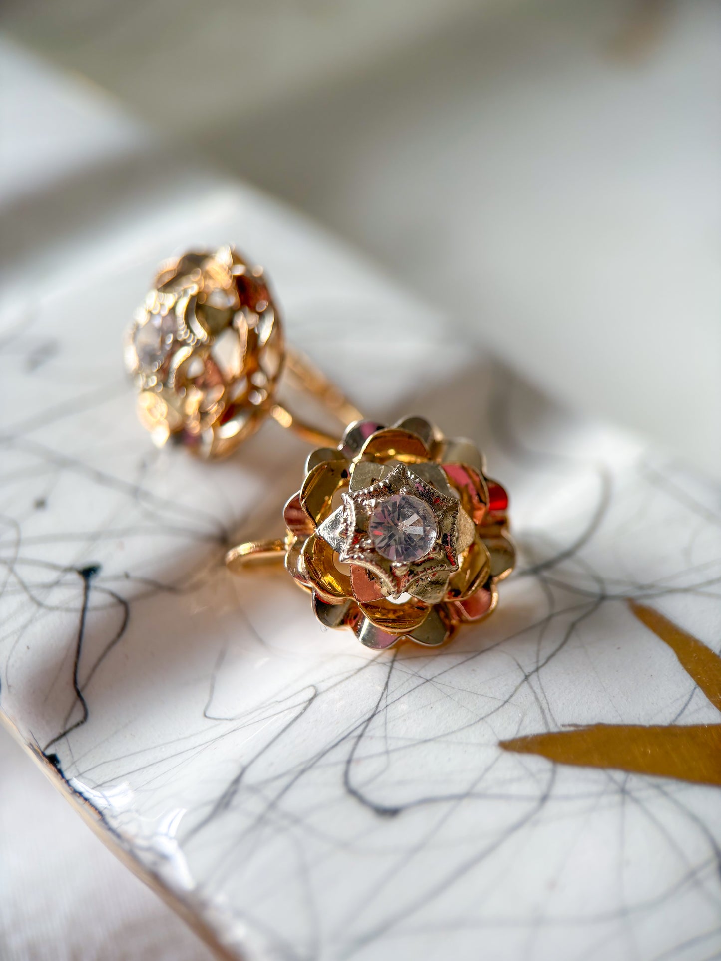 Vintage 18k Yellow Gold Earrings with CZ
