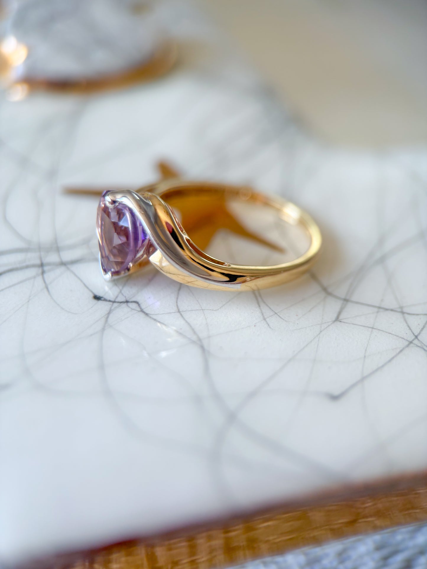Vintage Semi Precious Amethyst 10k Yellow and White Gold Ring