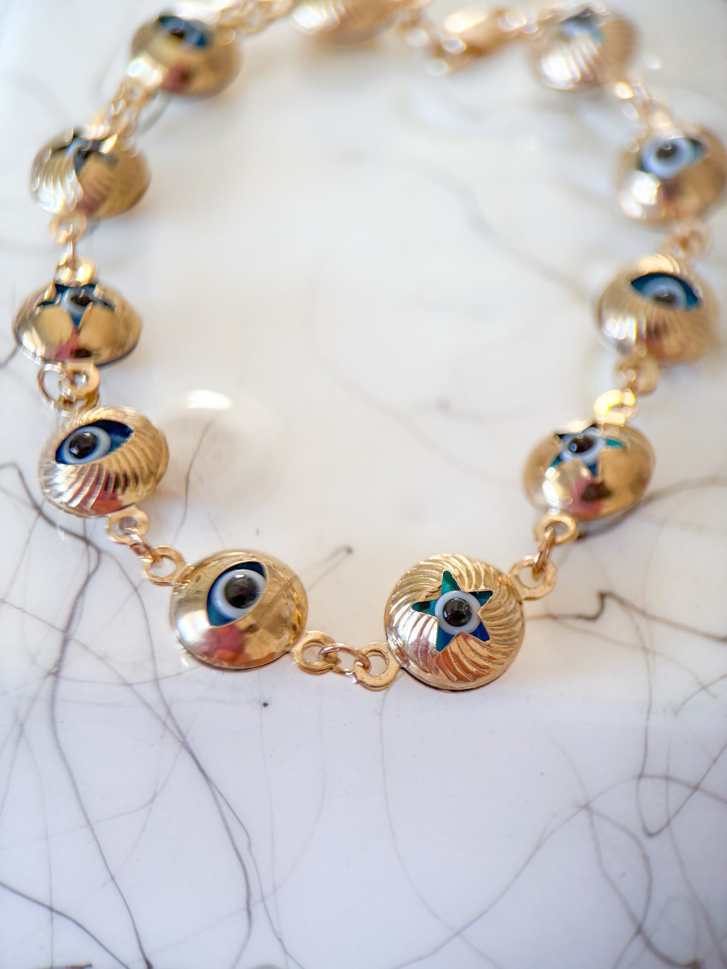 Evil Eye Charms 10k Yellow Gold 7.25 Inch Bracelet