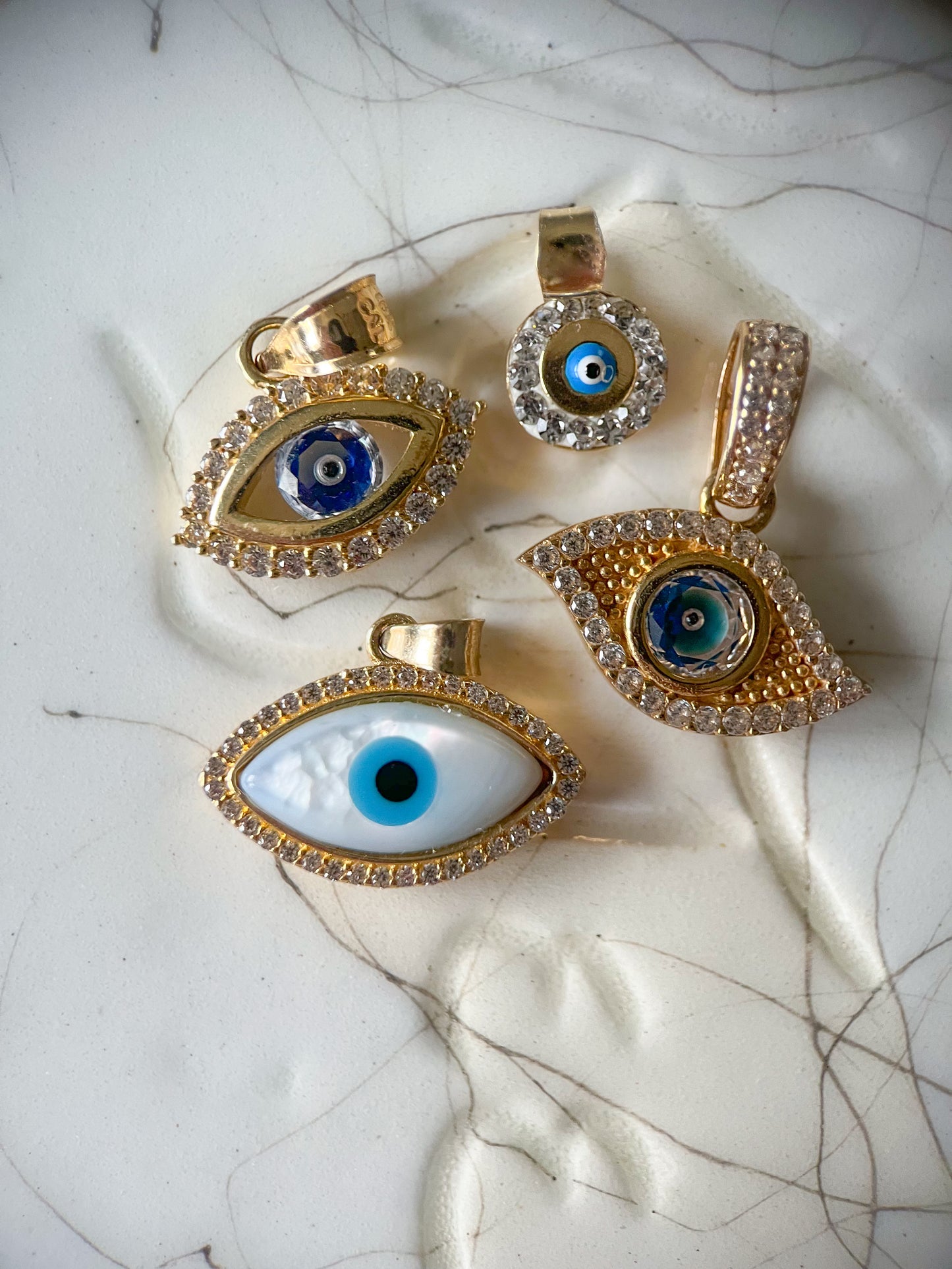 Round Evil Eye 14k Yellow Gold CZ Charm