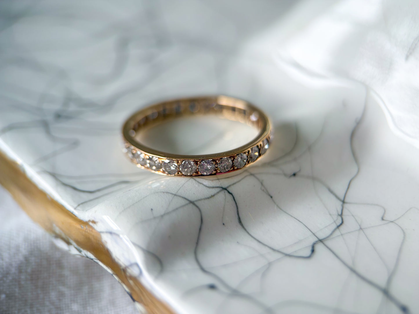Vintage Natural Round Channel Setting 14k Yellow Gold Eternity Band, Size 7.5