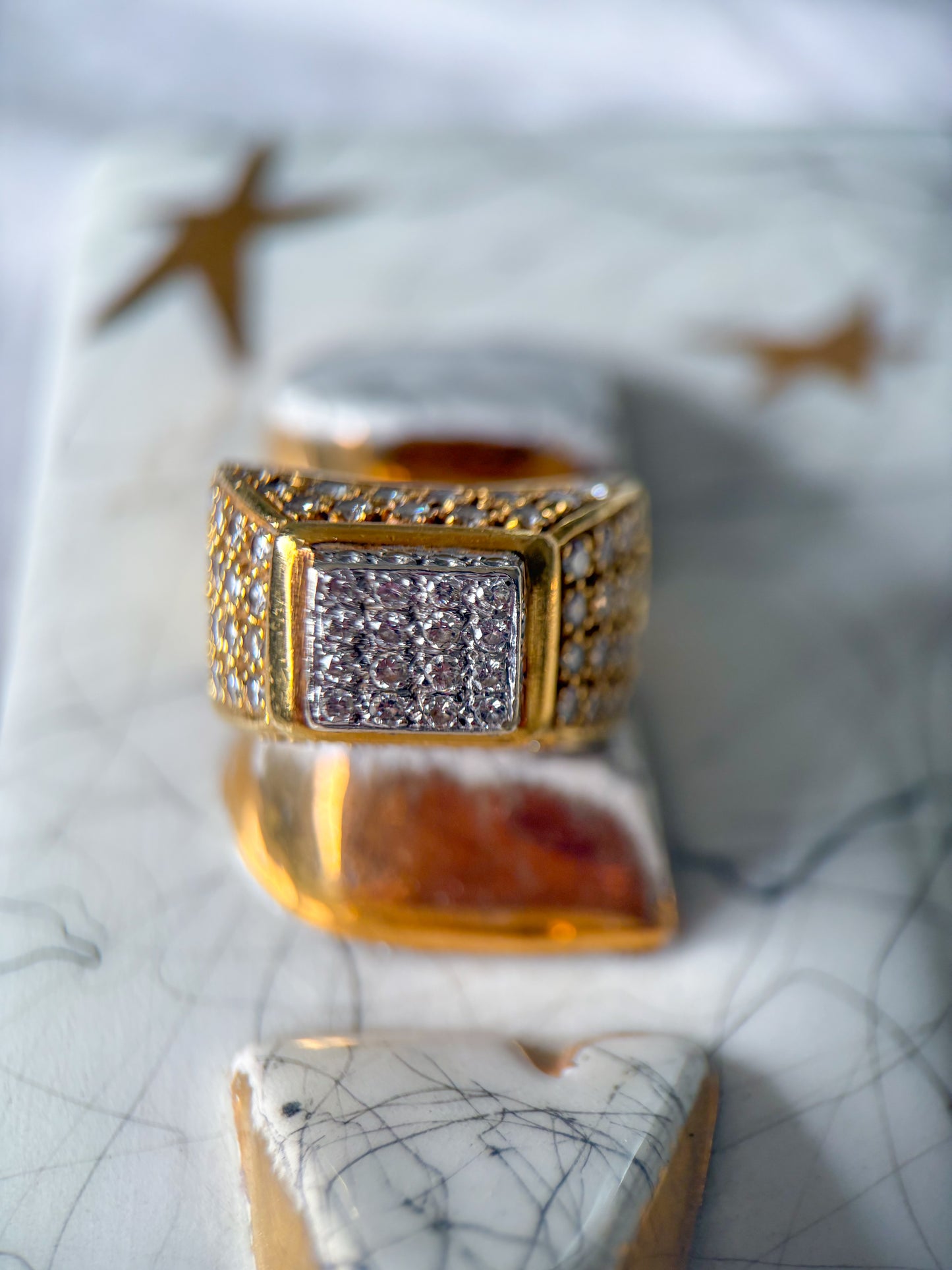 Vintage 18k Yellow Gold Natural Diamond Statement Ring, Circa 1960s
