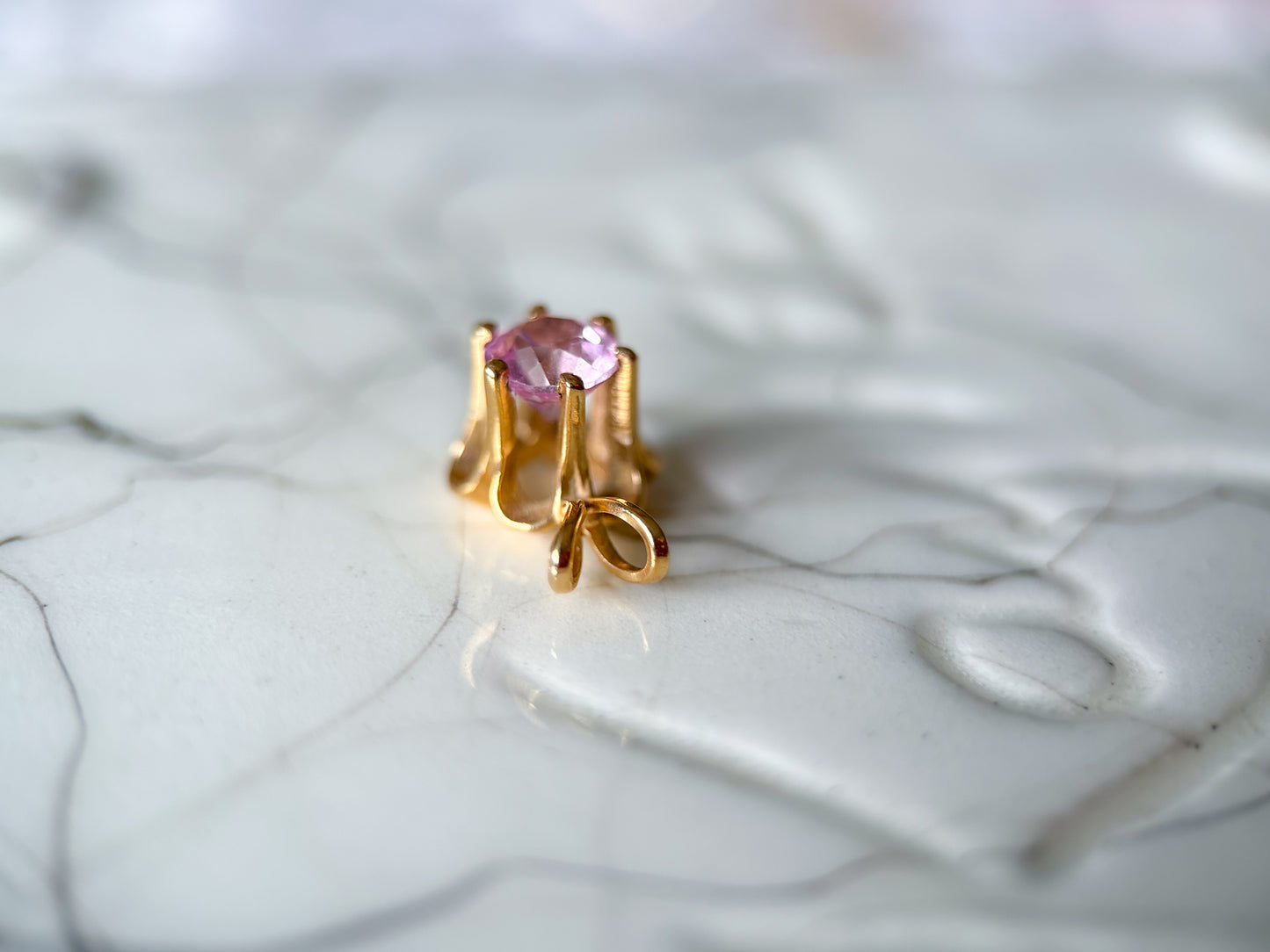 Vintage Pink Stone Flower 14k Yellow Gold Charm