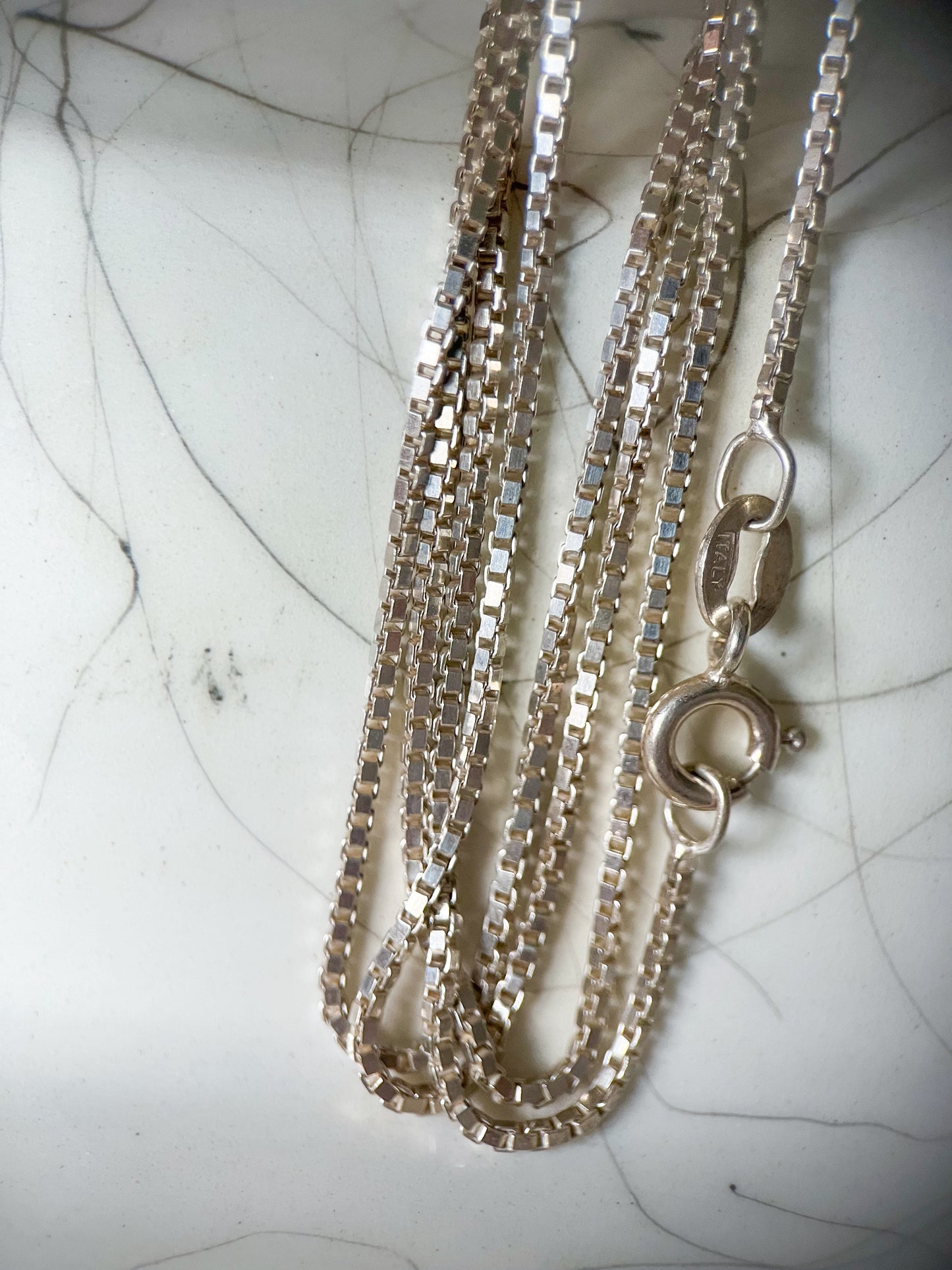 Vintage Box Chain Sterling Silver 30 Inch Necklace