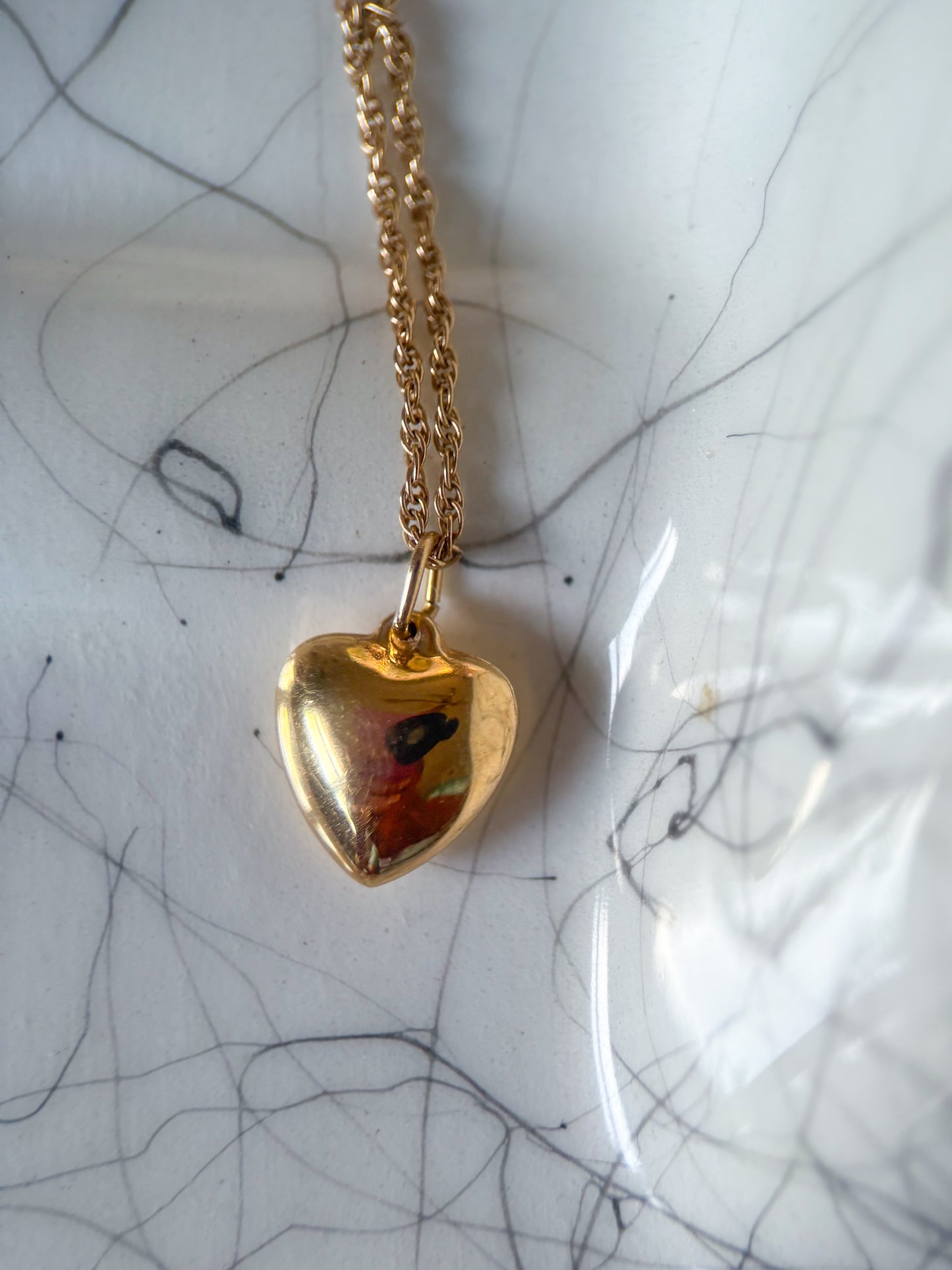 Vintage Mini Shiny Puffy Heart 14k Yellow Gold Charm