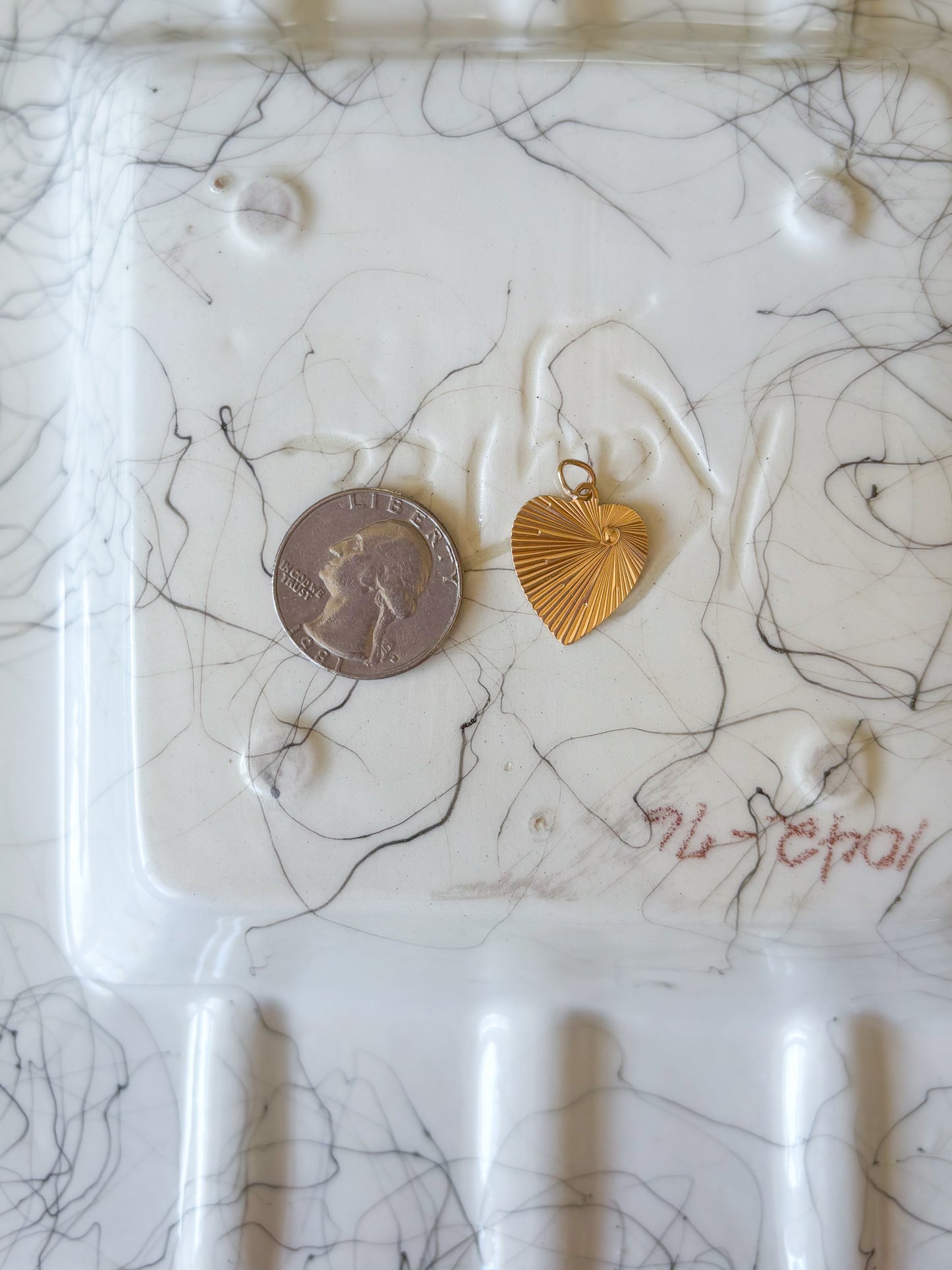 Vintage Engine Turned Heart 14k Yellow Gold Charm, Engraved: "Thou Shall Not Bear False Witness Against Thy Neighbor"