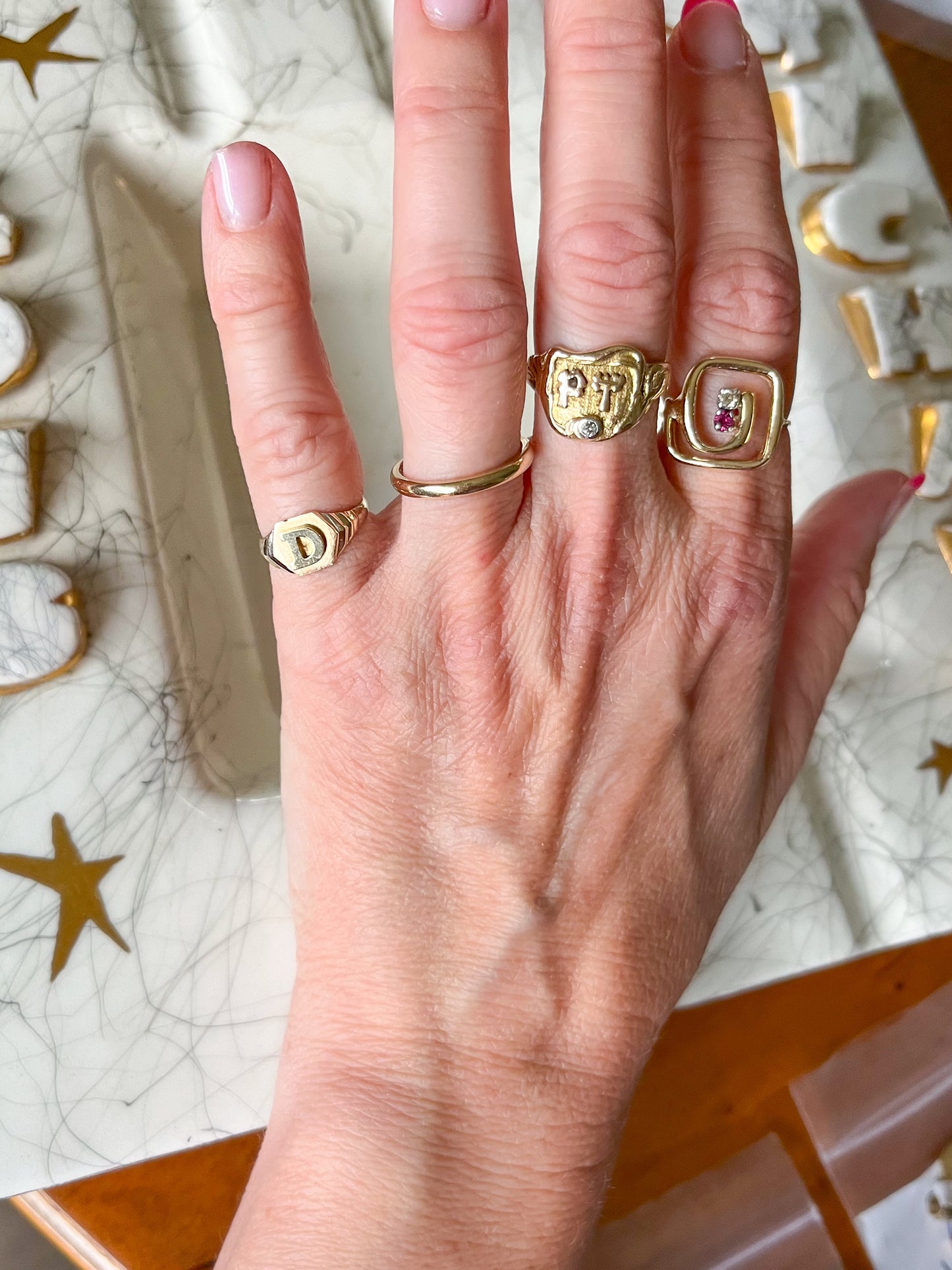Vintage Signet Pinky Ring Initial "D" 14k Yellow Gold Ring