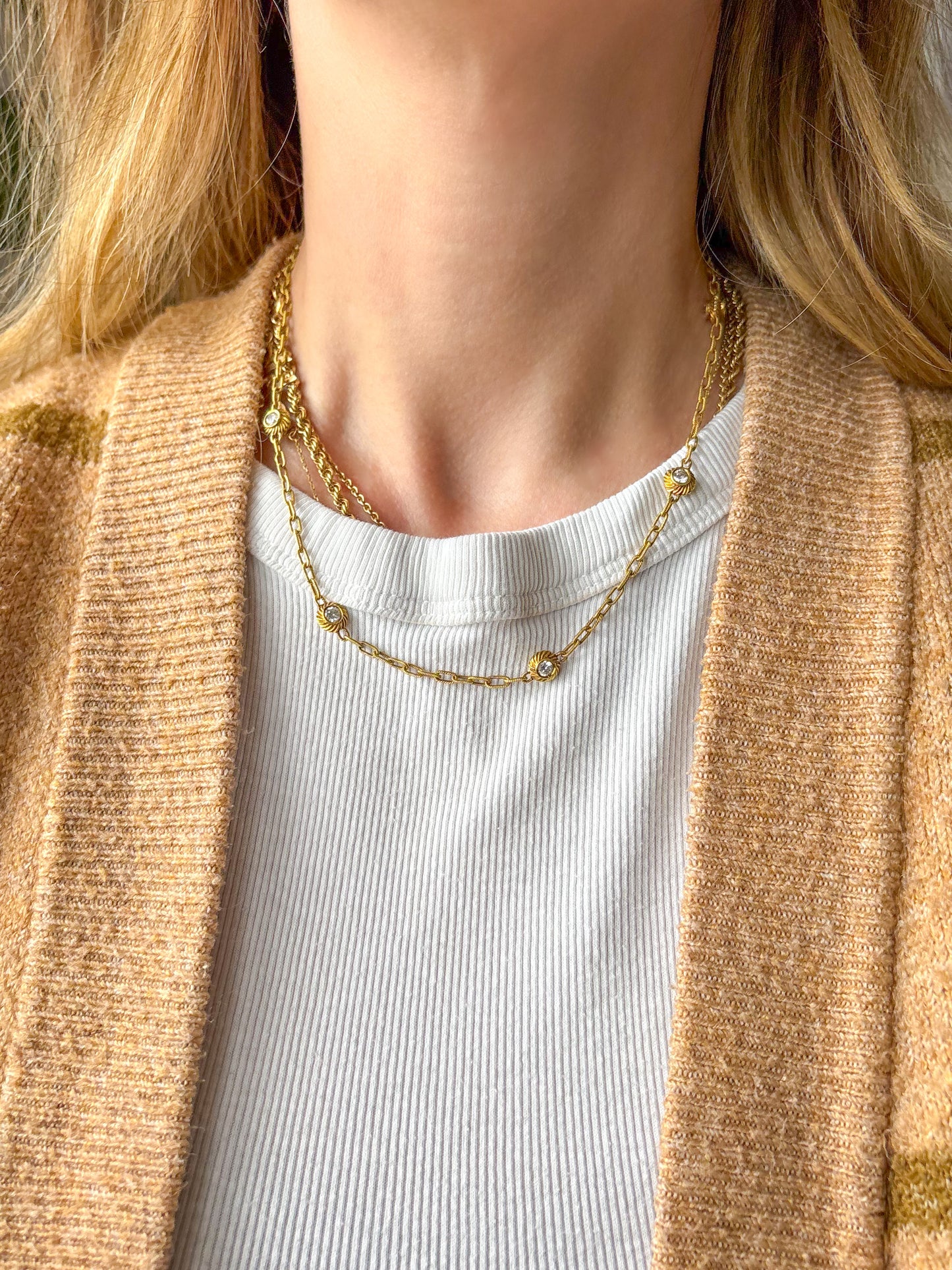 Vintage 14k Yellow Gold CZ by the Yard 17.5 Inch Chain Necklace